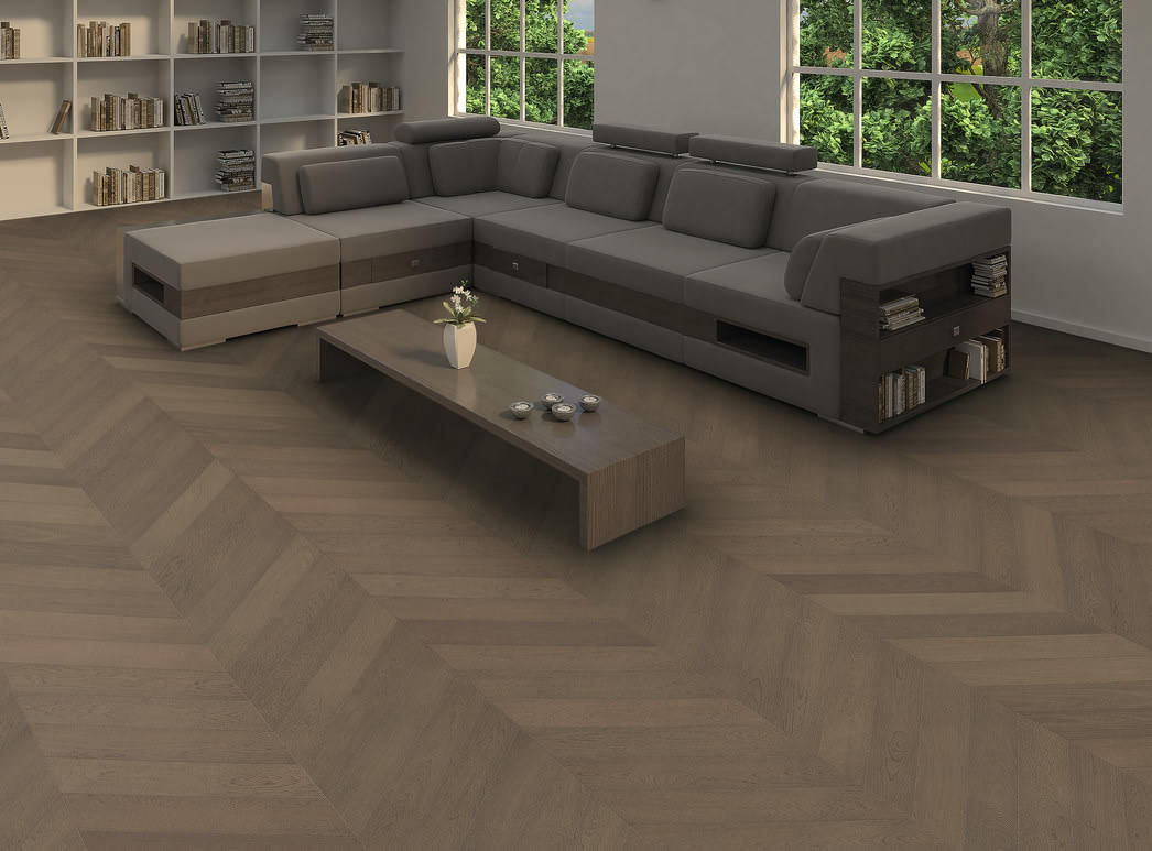 parkettmanufaktur by HARO Chevron 4V Eg grafit grå Selectiv børstet oleovera Not & fer