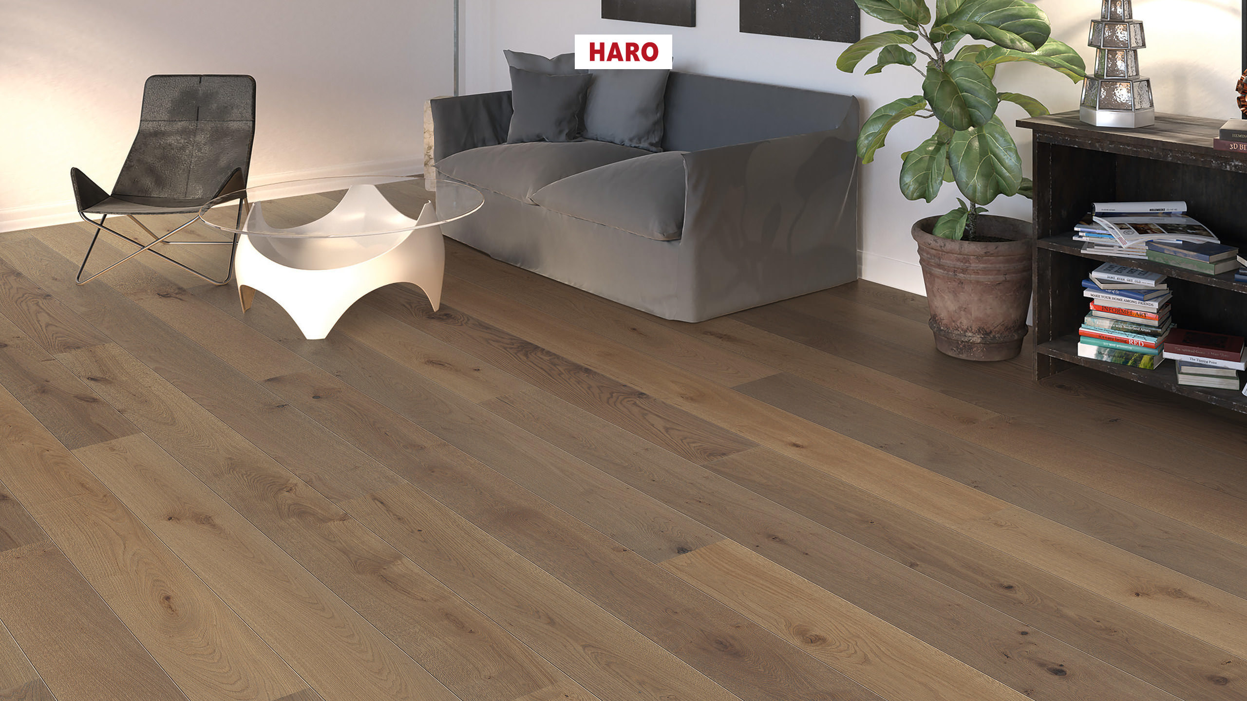 HARO PARKETGULV 3500 HDF Plank 2V Eg fløjlsbrun Universal børstet naturaLin plus Top Connect