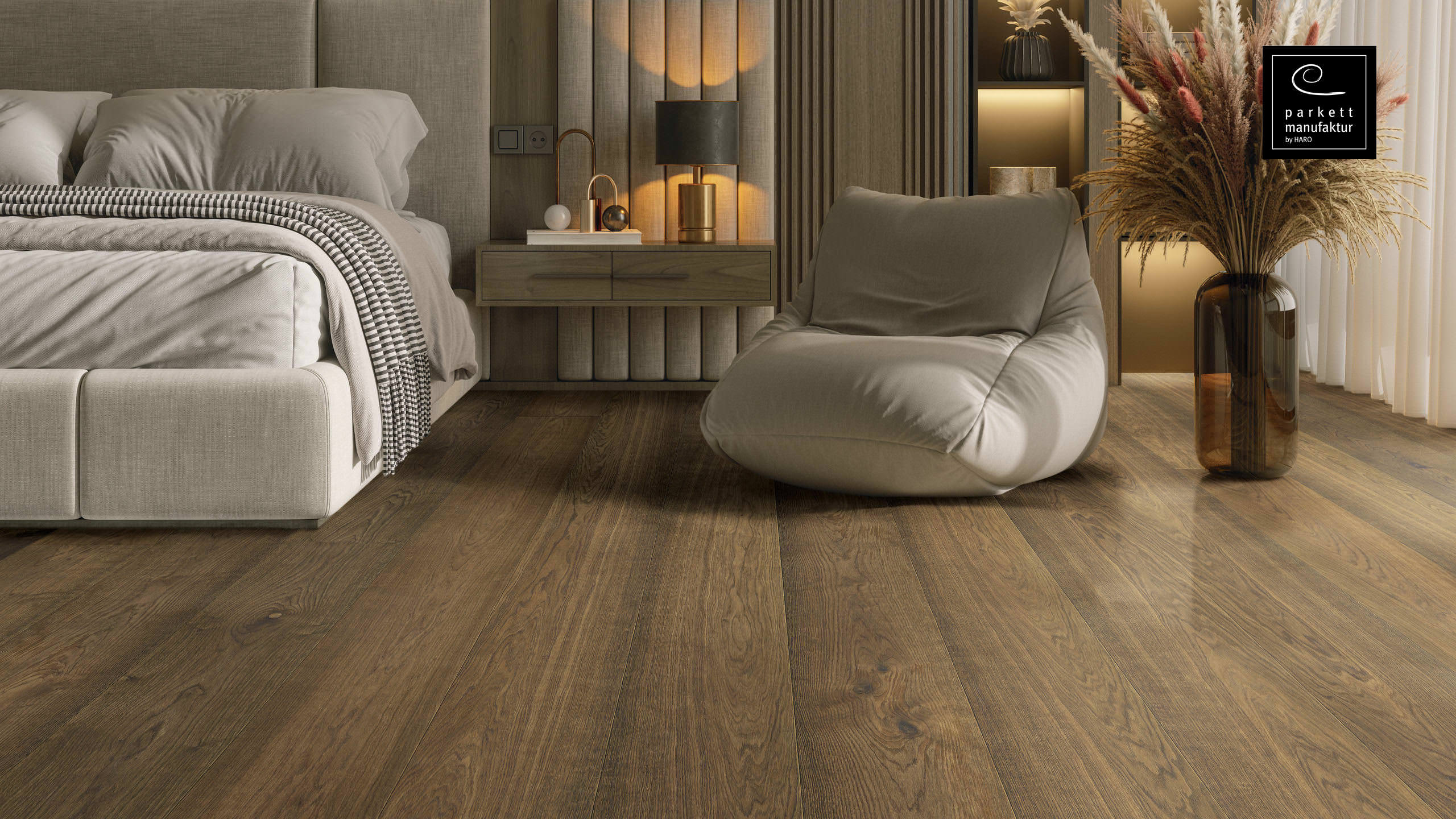 parkettmanufaktur by HARO 6000 Plank XL 4V Afrikansk eg light Selectiv børstet oleovera Not & fer