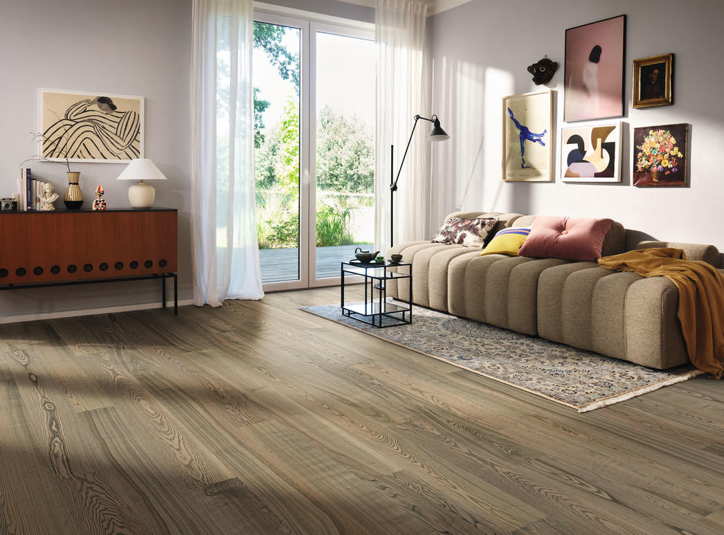 HARO PARKETT 4000 Landhausdiele 180 4V Esche tabakgrau Universal retro strukturiert naturaLin plus Top Connect