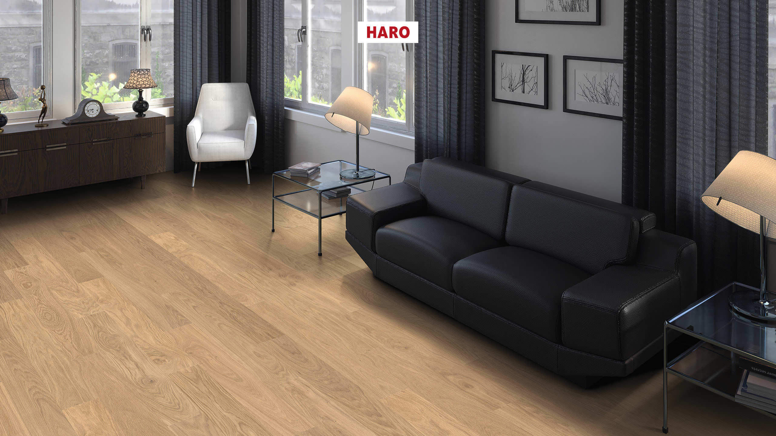 HARO PARKETT 4000 Landhausdiele Prestige Eiche lichtweiß Markant strukturiert naturaDur Nut & Feder