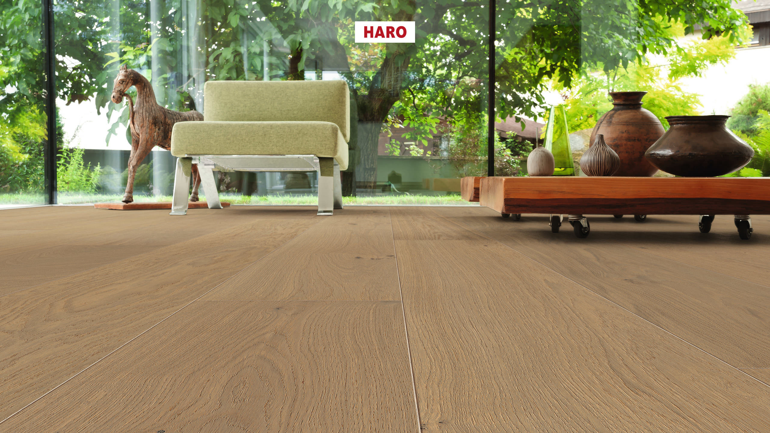 HARO PARKETT 4000 Landhausdiele Plaza 240 4V Eiche sandgrau Markant strukturiert naturaDur Top Connect
