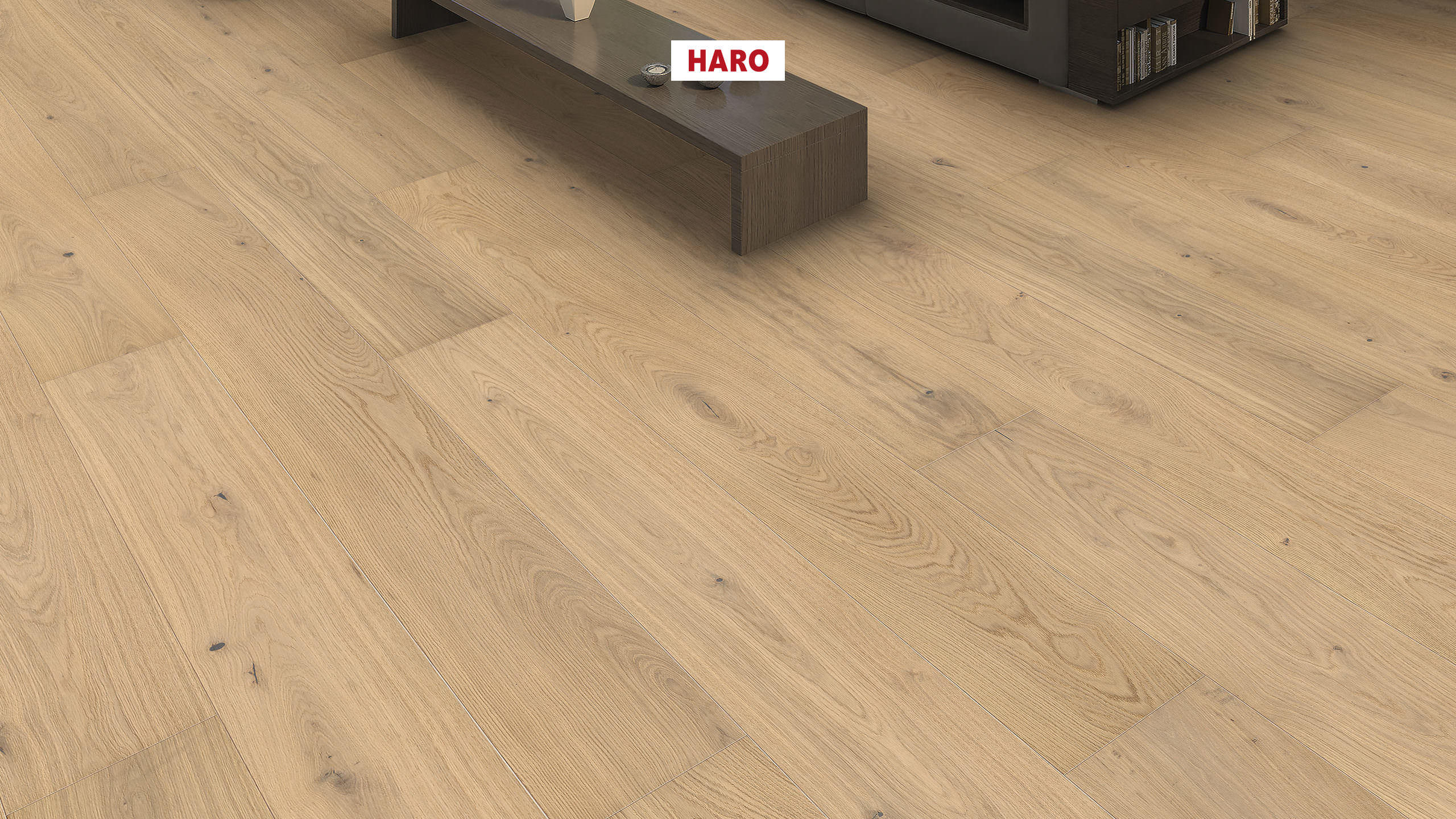 HARO PARKETT 4000 Landhausdiele Plaza 240 4V Eiche lichtweiß Markant strukturiert naturaLin plus Top Connect