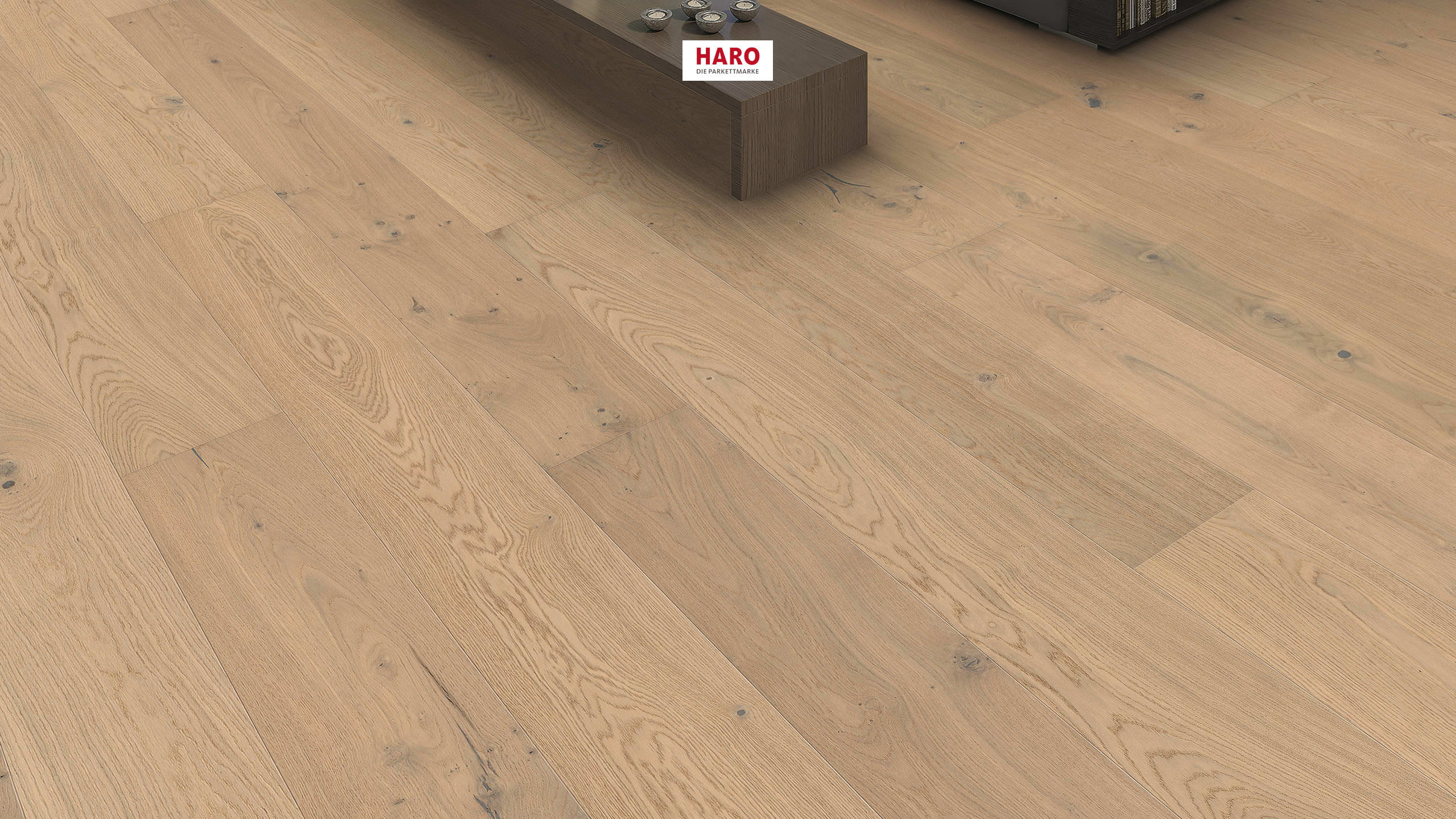 HARO PARKETT 4000 Landhausdiele Plaza 240 4V Eiche lichtweiß Sauvage strukturiert naturaLin plus Top Connect