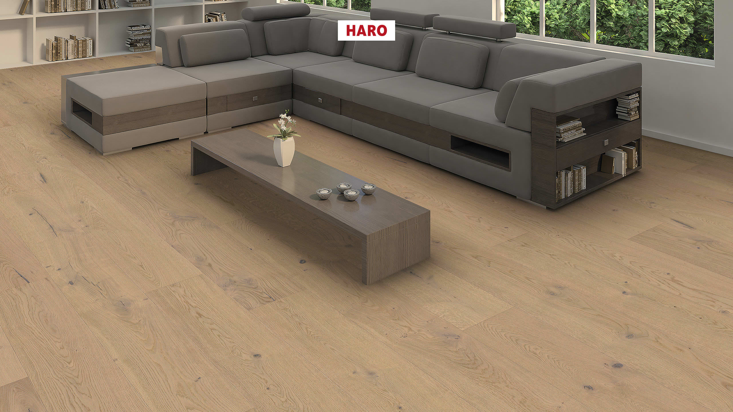 HARO PARKETT 4000 Landhausdiele Plaza 240 4V Eiche sandgrau Sauvage strukturiert naturaDur Top Connect