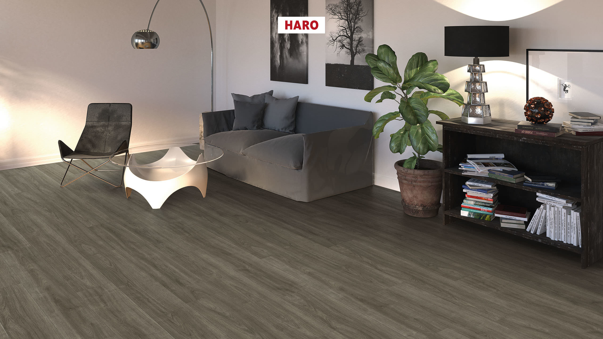 HARO Laminatboden TRITTY 100 Landhausdiele 4V Eiche Eleganza antikgrau* authentic Silent Pro Top Connect