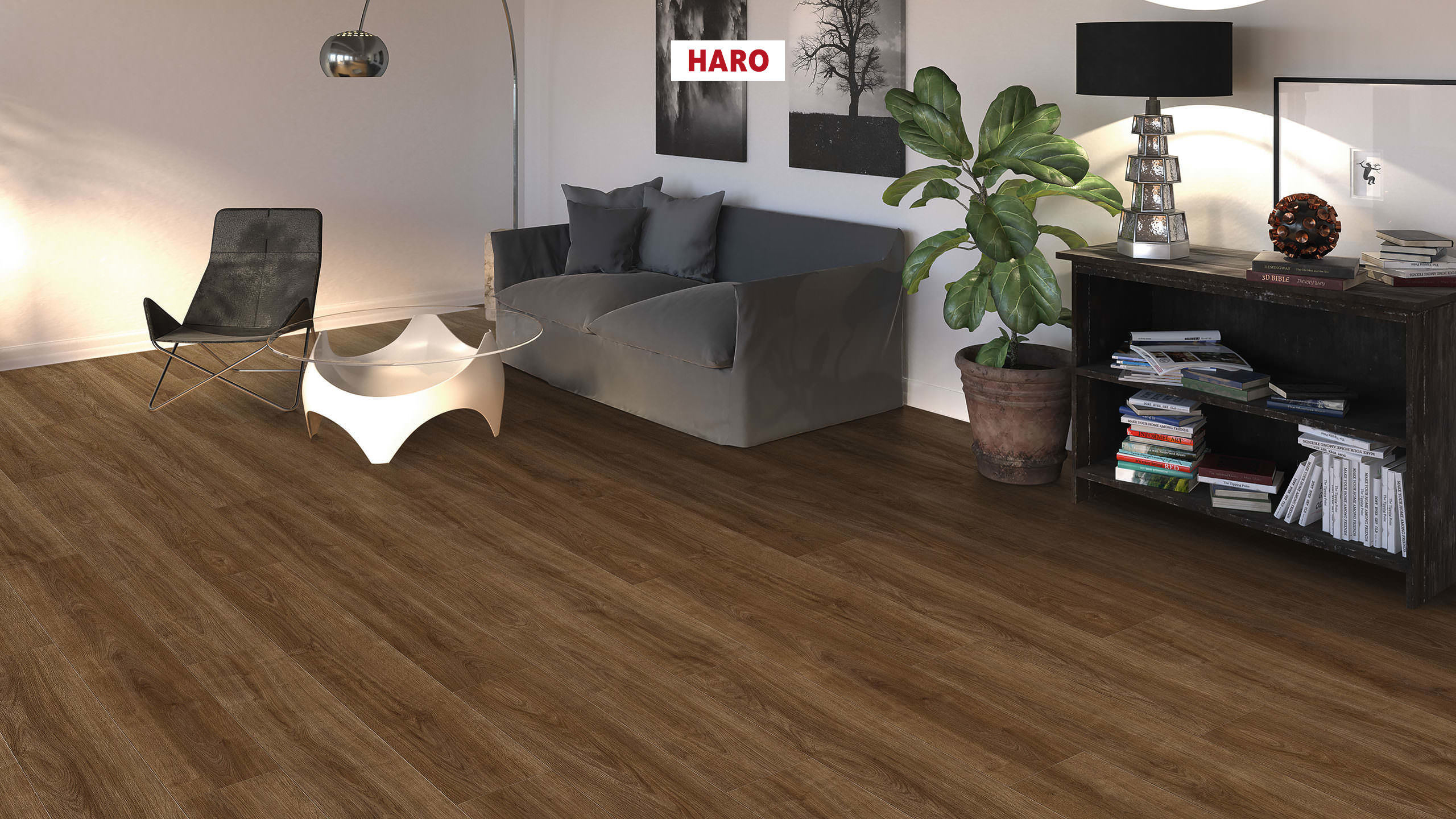 HARO Laminatboden TRITTY 100 Landhausdiele 4V Eiche Eleganza geräuchert* authentic Silent Pro Top Connect
