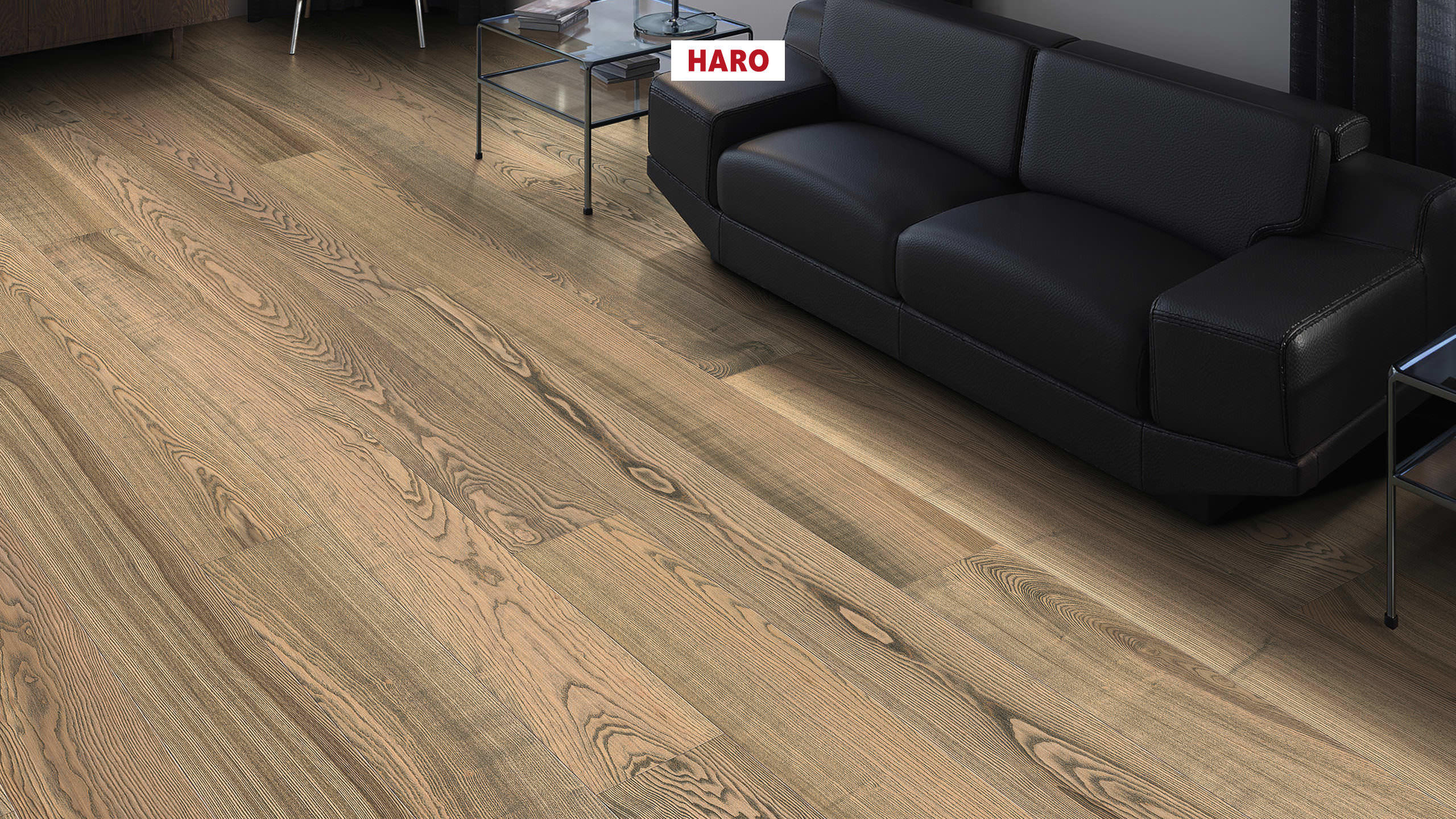 HARO PARKETT 4000 Landhausdiele 180 4V Esche tabakgrau Universal retro strukturiert naturaLin plus Top Connect