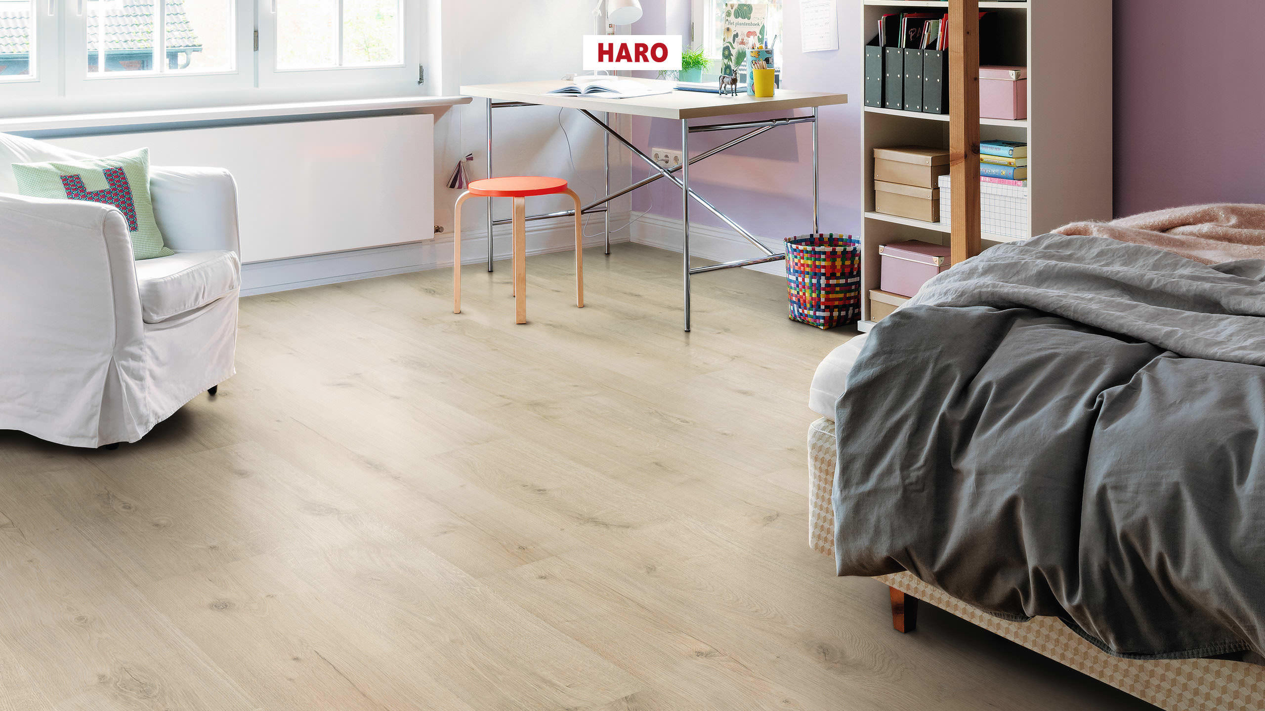 HARO Laminatboden Sonderedition NKL31 Landhausdiele Eiche Siena samtweiß* strukturiert matt Silent Pro Top Connect