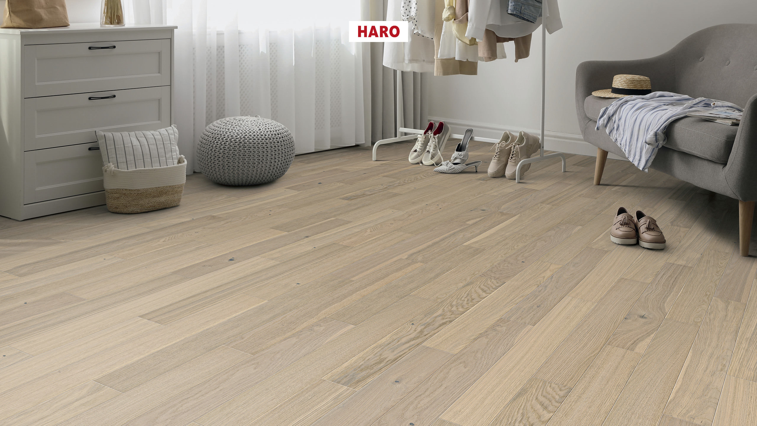 HARO PARKETT 3000 ECO Landhausdiele 4V Eiche lichtweiß Universal strukturiert naturaLin plus Top Connect