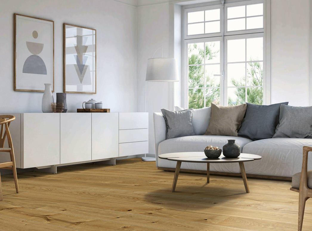 HARO Wooden floor Parkettino 9,5 mm Plank 1-Strip 4V Oak Frankfurt brushed naturaLin plus Top Connect