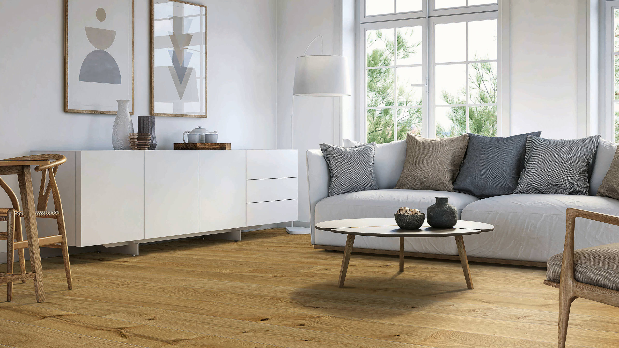 HARO Wooden floor Parkettino 9,5 mm Plank 1-Strip 4V Oak Frankfurt brushed naturaLin plus Top Connect