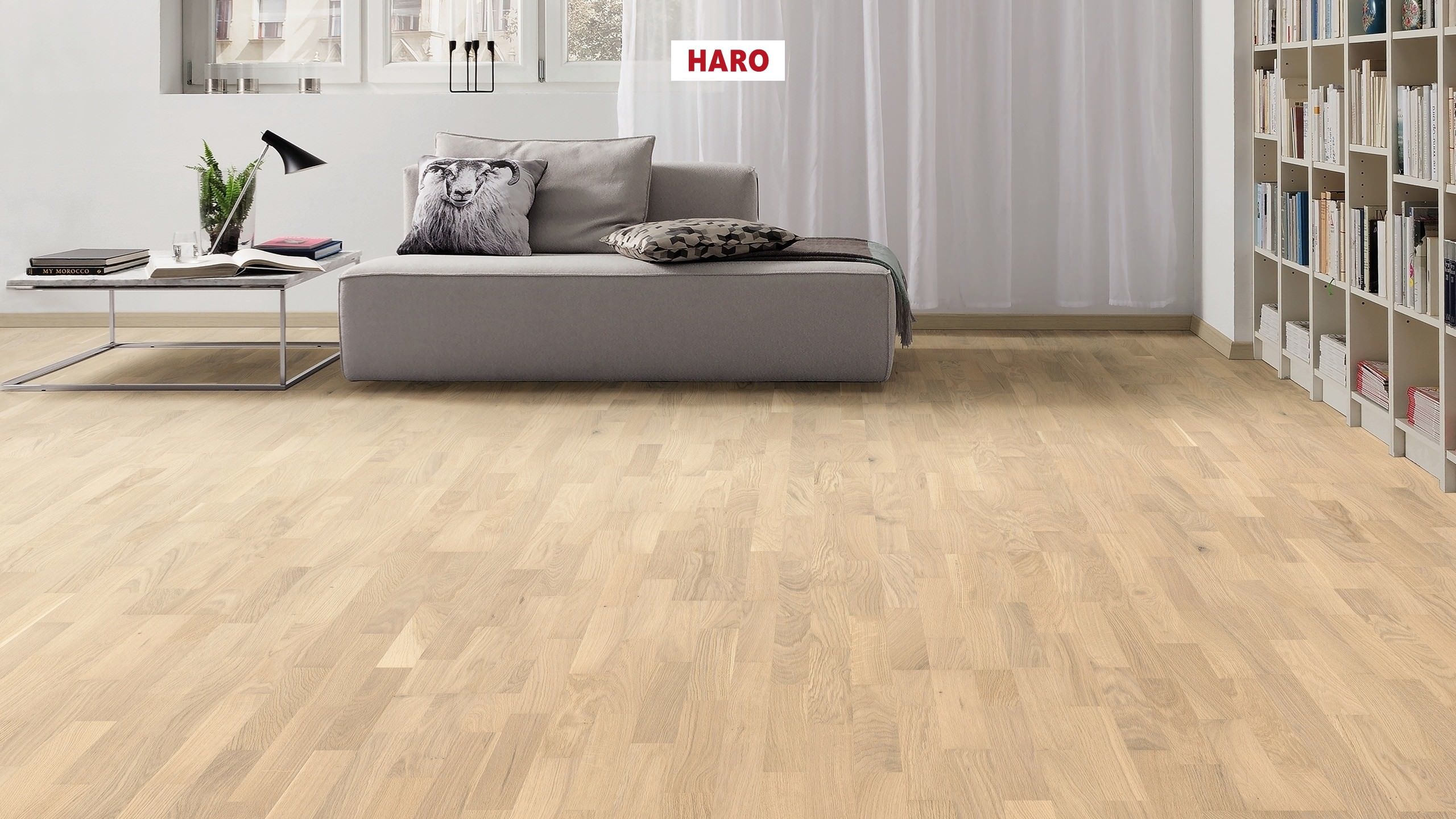 HARO PARQUET 3500 HDF Longstrip Oak Light White Favorit brushed permaDur Top Connect