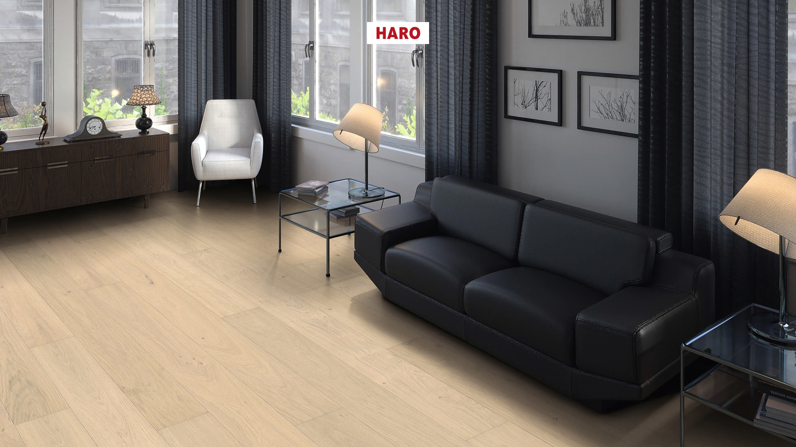 HARO PARQUET 4000 Plank 1-Strip Maxim 4V Oak Light White Markant brushed naturaDur Tongue and Groove