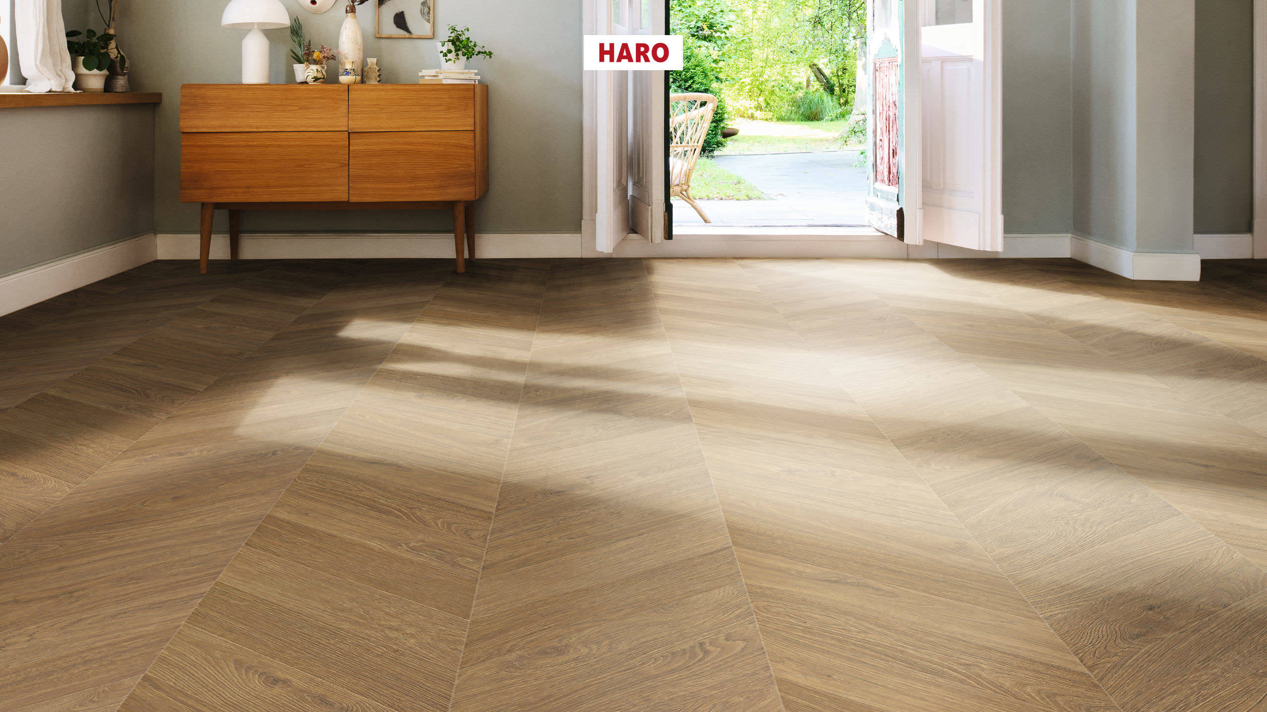 HARO Laminate Floor TRITTY 200 Aqua Chevron 4VM Oak Nature* authentic Lock Connect plus