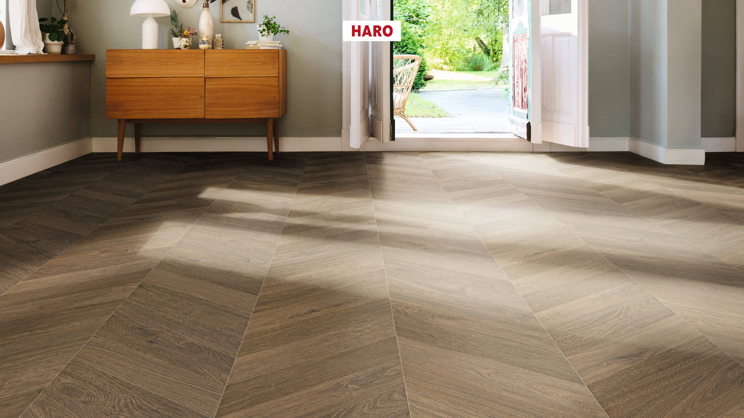 HARO Laminate Floor TRITTY 200 Aqua Chevron 4VM Oak Smoked* authentic Lock Connect plus