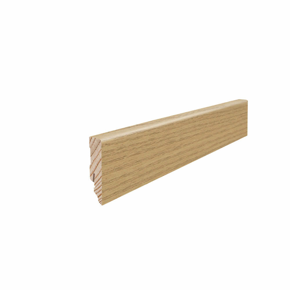 Zócalo insert., núcleo de madera maciza 16 x 58 mm cubo 2,2 m, chapado con tratamiento al aceite Roble invisible cepillado