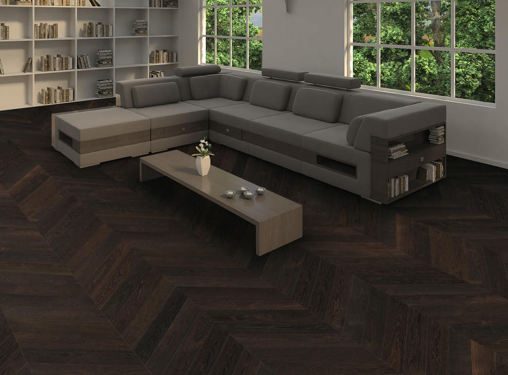 parkettmanufaktur by HARO Chevron 4V Roble ópalo Selectiv cepillado oleovera Ranura & lengüeta