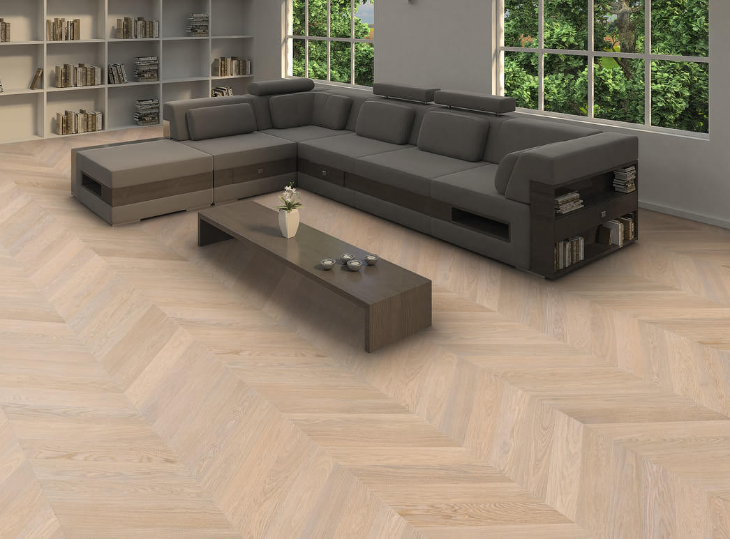 parkettmanufaktur by HARO Chevron 4V Roble blanco Selectiv cepillado oleovera Ranura & lengüeta