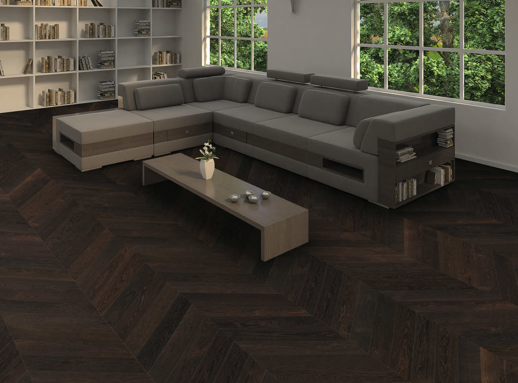 parkettmanufaktur by HARO Chevron 4V Roble ópalo Selectiv cepillado oleovera Ranura & lengüeta