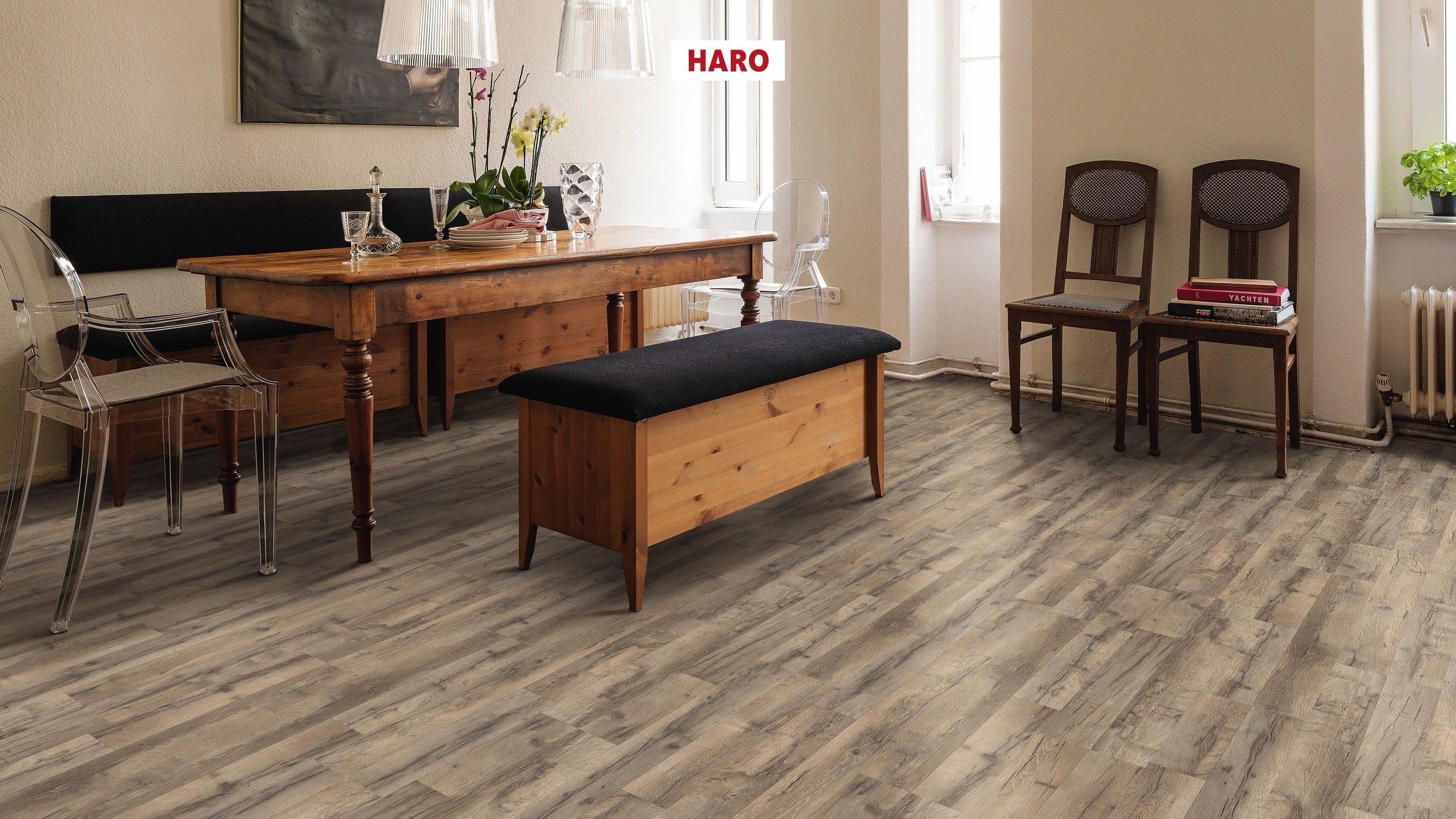 HARO Suelo laminado Edición especial NKL31 2-lamas Roble grafito* cepillado mate Lock Connect plus