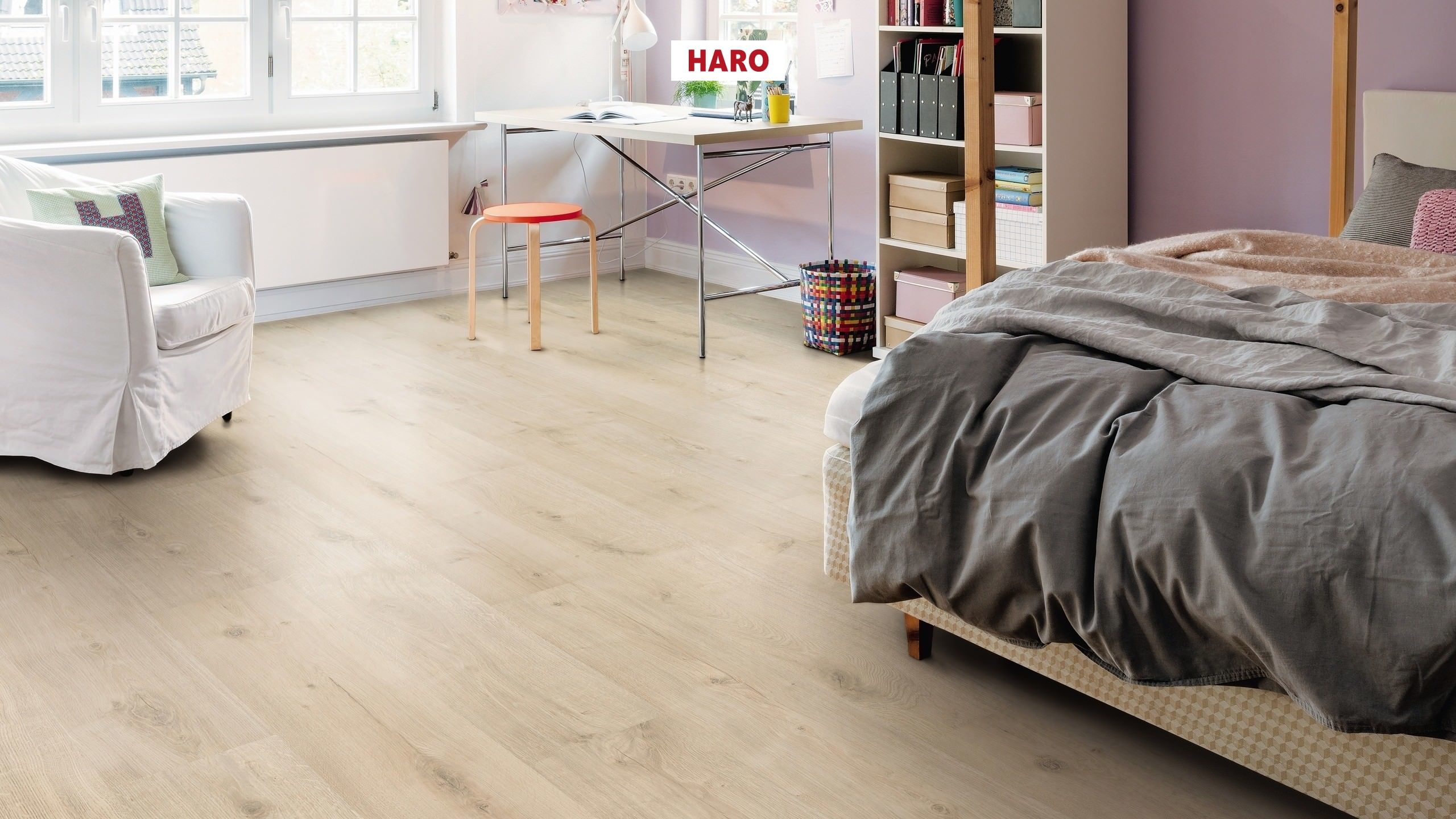 HARO Suelo laminado Edición especial NKL31 1-lama Roble Siena marrón blanco* soft mate Silent Pro Lock plus
