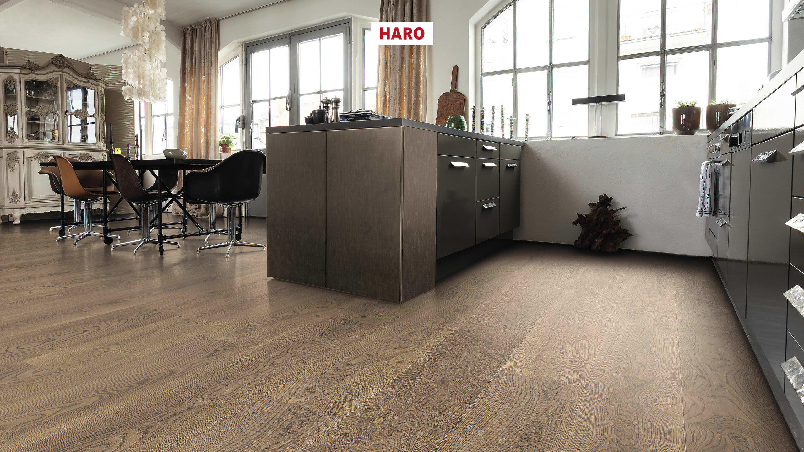 HARO PARQUET 4000 1-lama Plaza 240 4V Roble gris tabaco Universal alpin cepillado naturaLin plus Top Connect