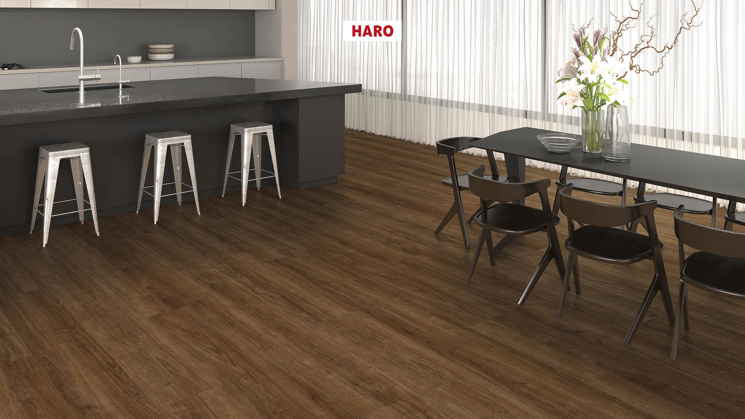 HARO Suelo laminado TRITTY 200 Aqua Gran Via 4V Roble Eleganza ahumado* authentic Silent CT Top Connect