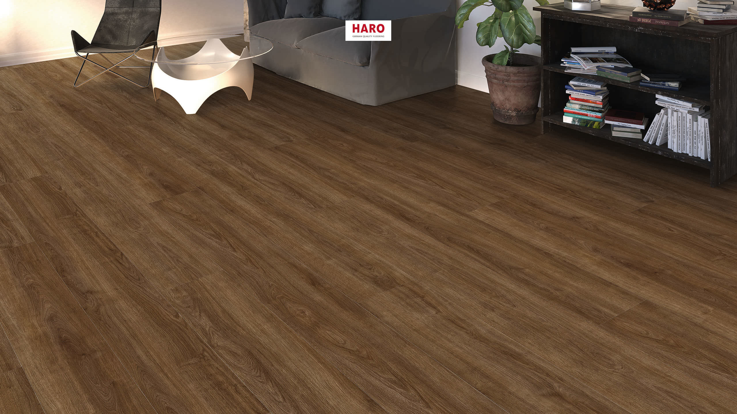 HARO Suelo laminado TRITTY 200 Aqua Gran Via 4V Roble Eleganza ahumado* authentic Silent CT Top Connect