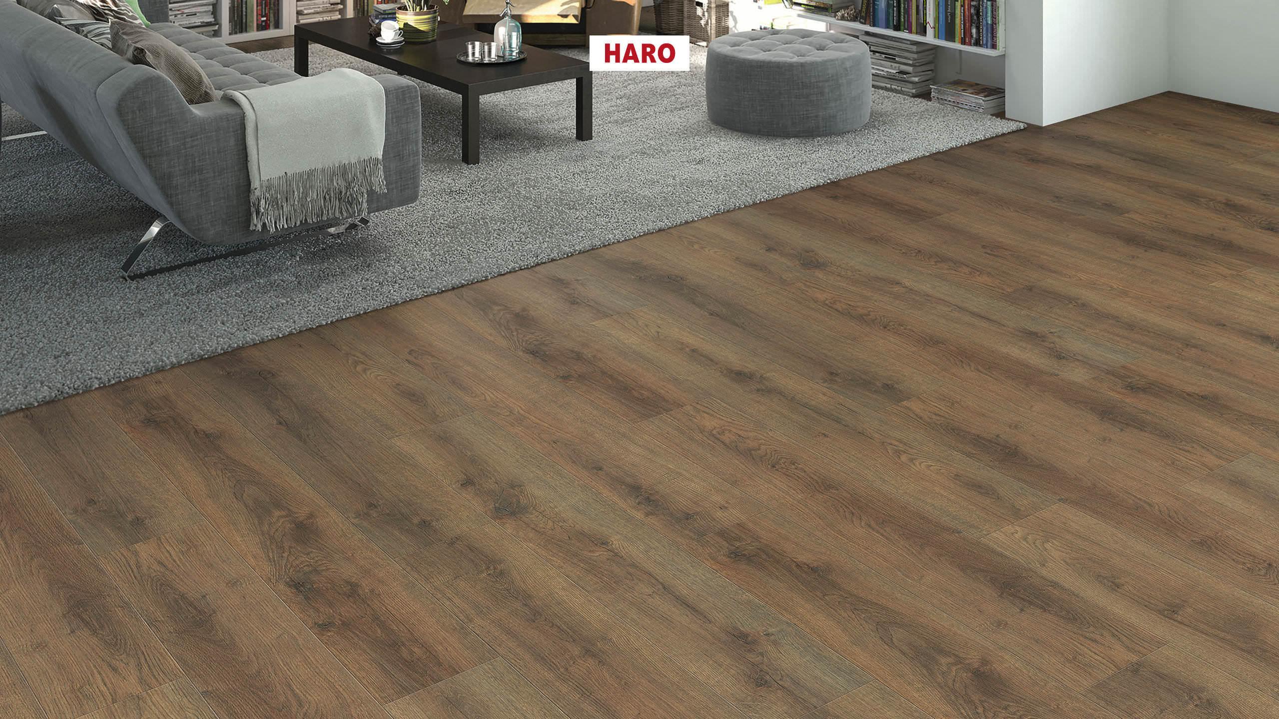 HARO Suelo laminado Edición especial NKL31 1-lama Roble Scarpa ahumado* cepillado mate Silent Pro Top Connect