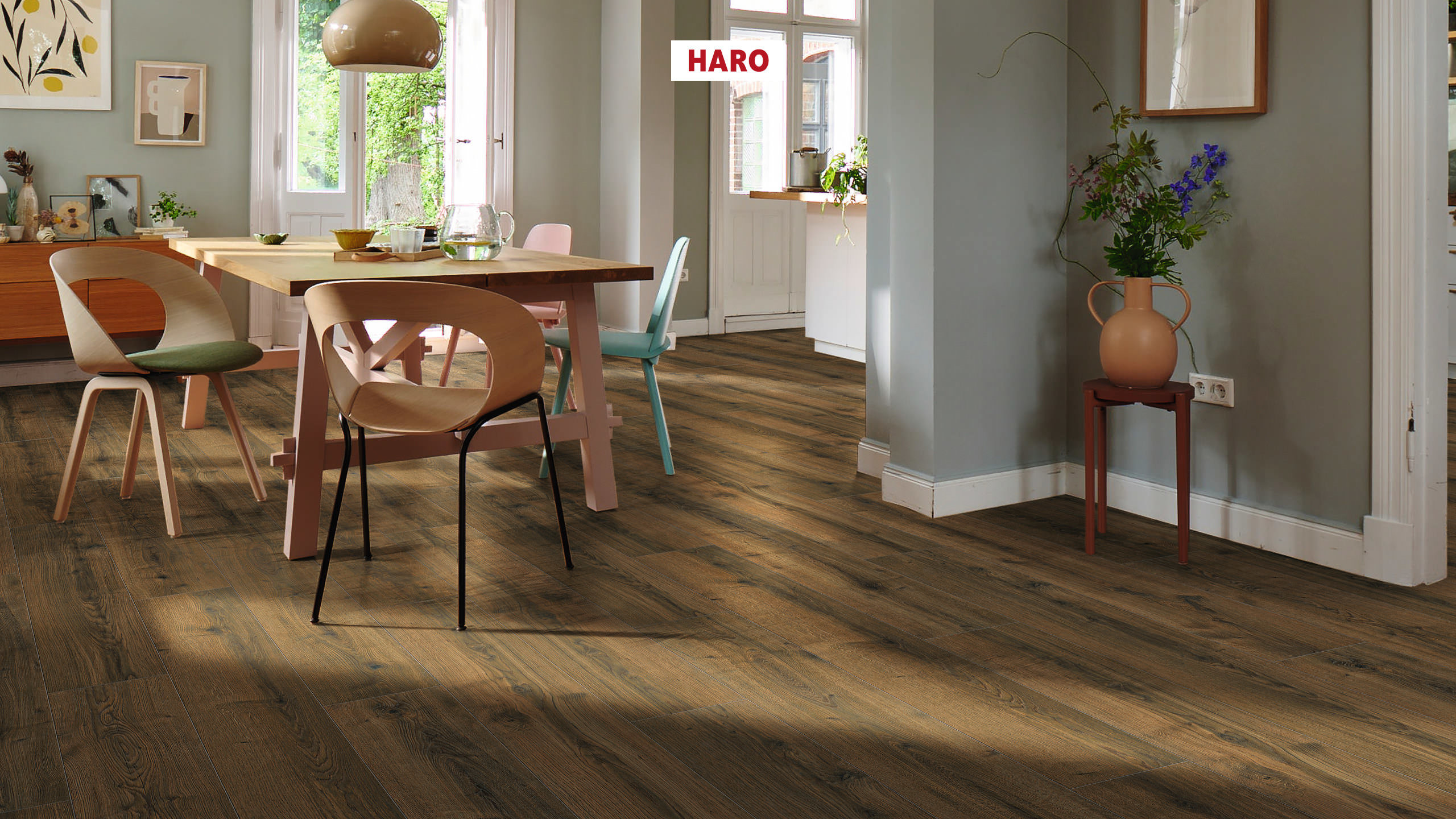 HARO Suelo laminado TRITTY 90 1-lama 4V Roble Bari natur* authentic Silent CT Top Connect