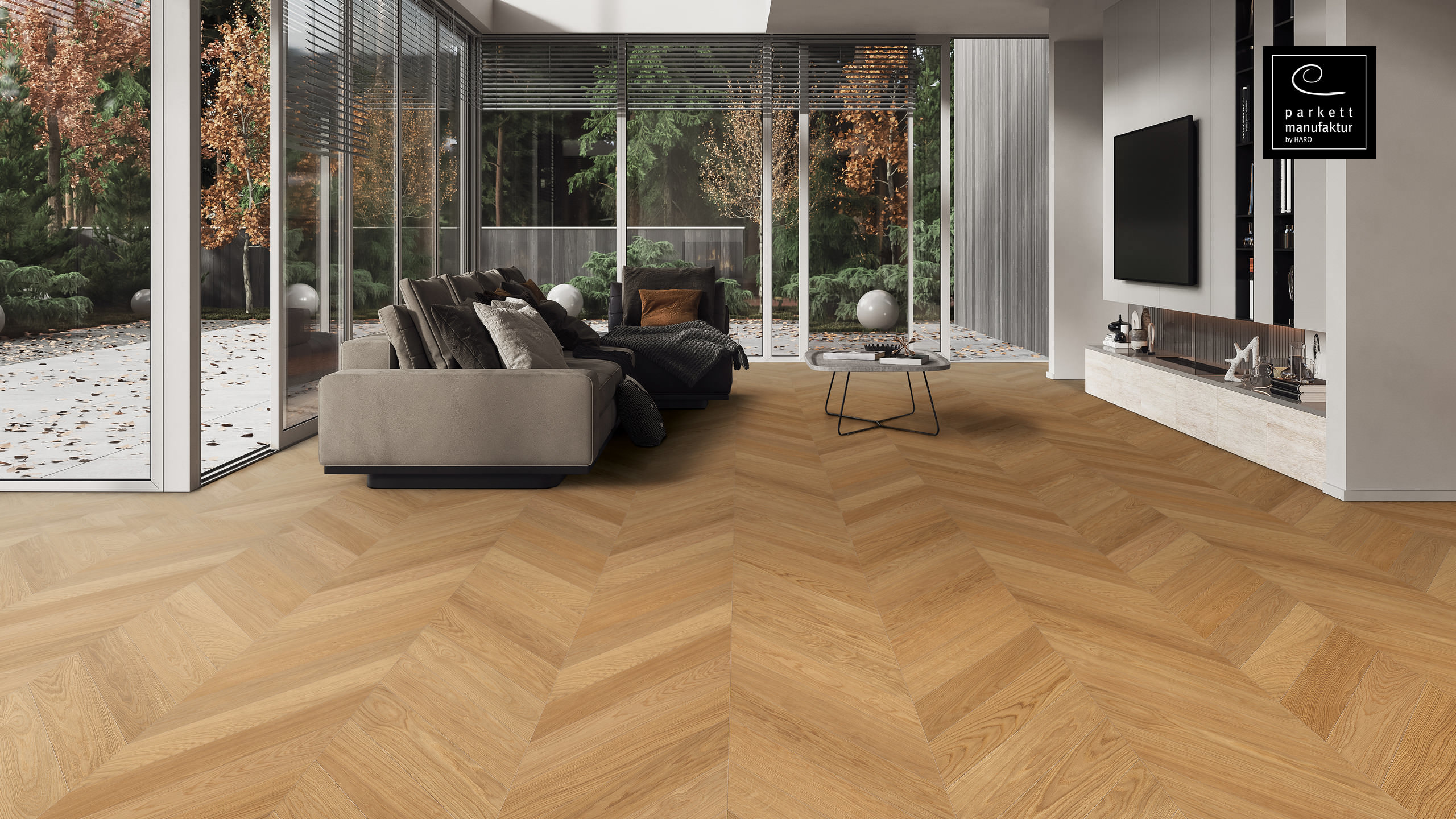 parkettmanufaktur by HARO Chevron 4V Roble Selectiv cepillado oleovera Ranura & lengüeta