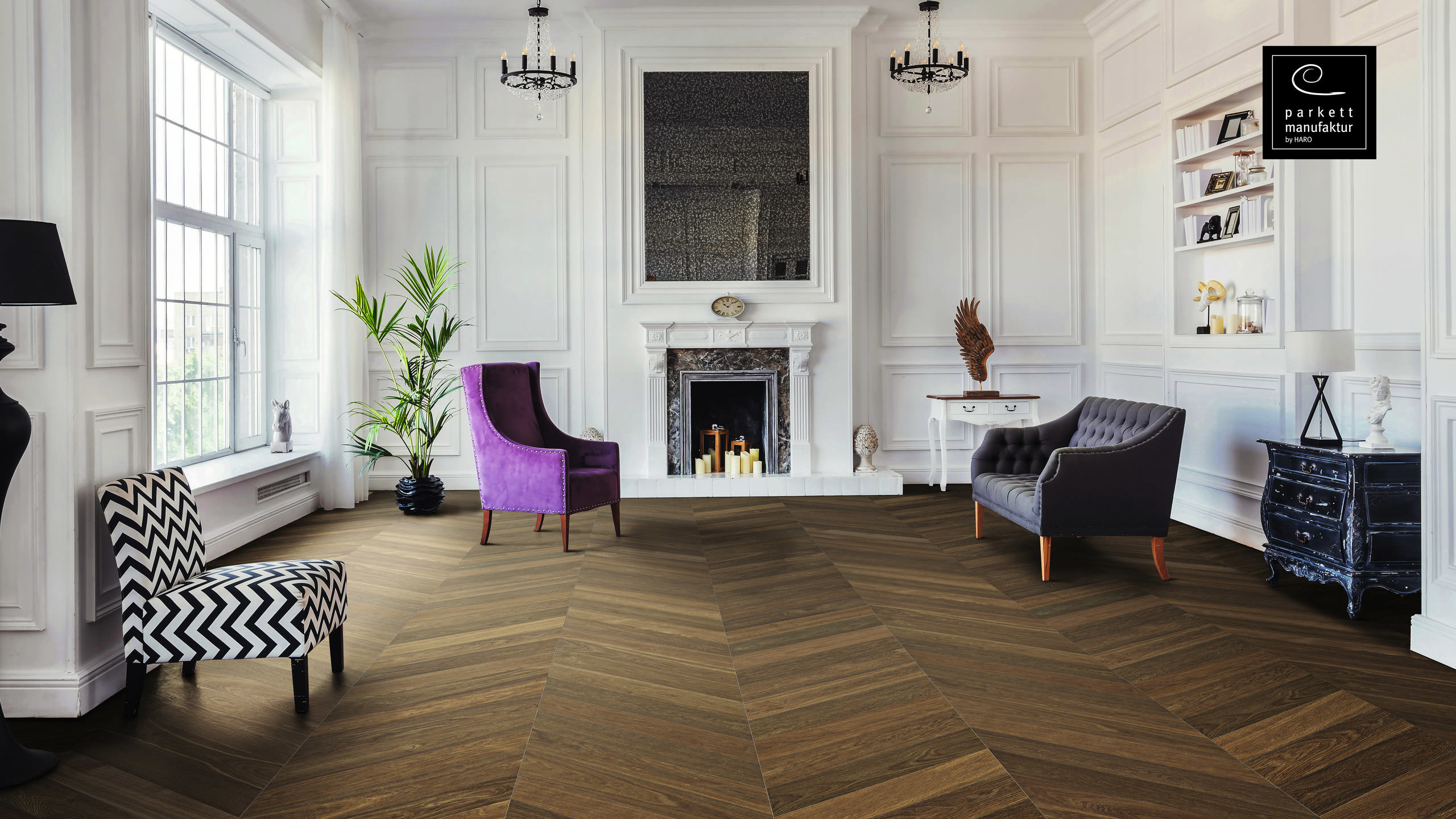 parkettmanufaktur by HARO Chevron 4V Roble fumé Selectiv cepillado oleovera Ranura & lengüeta