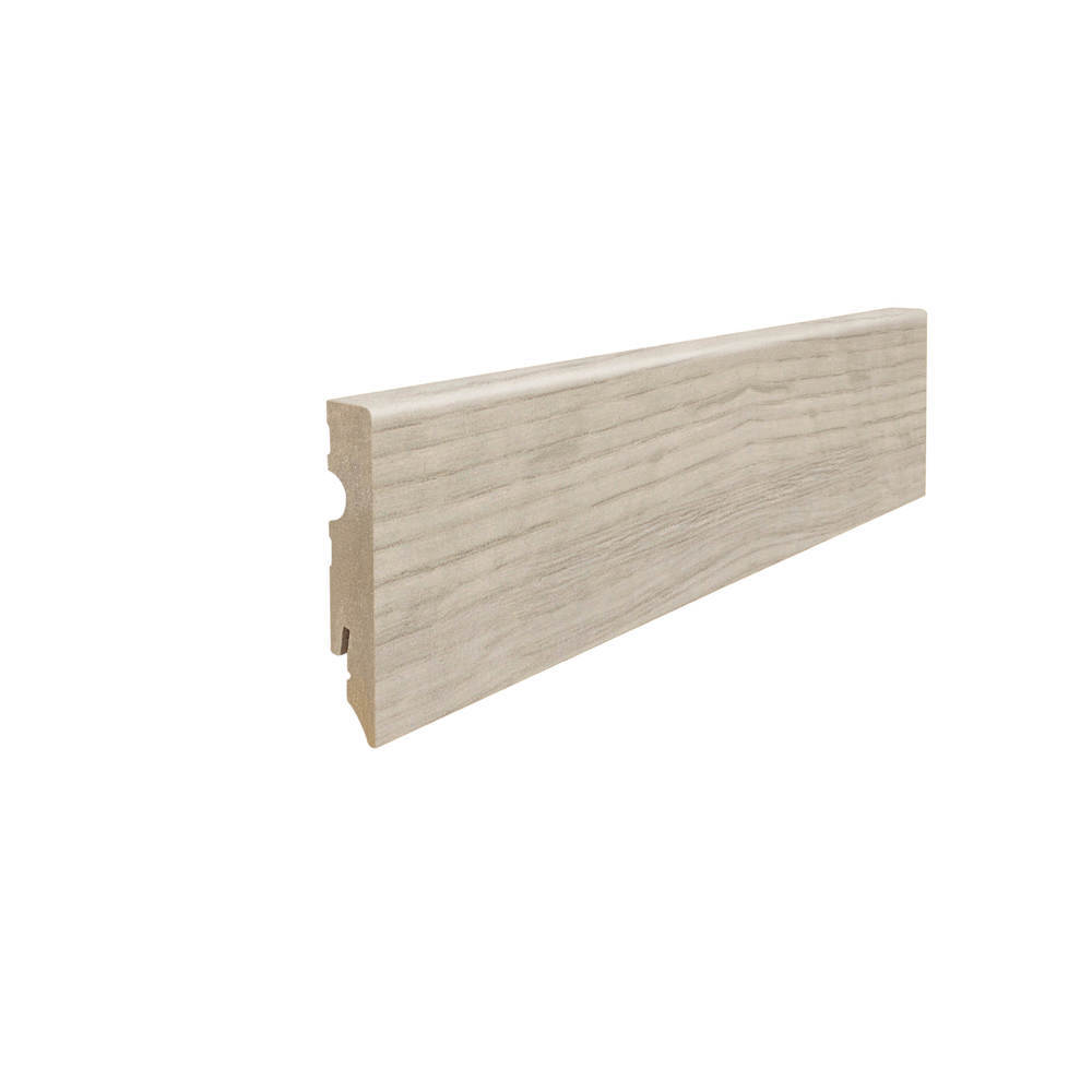 Plinthe à emboîter 15 x 80 mm cube 2,2 m avec film décor (sur MDF) Chêne Sicilia blanc /Bergamo gris argent*