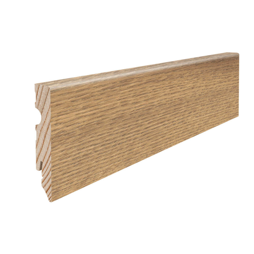 Plinthe à emboîter en bois massif 15 x 80 mm cube 2,2 m avec film décor, imperméable Chêne Flavia nature*