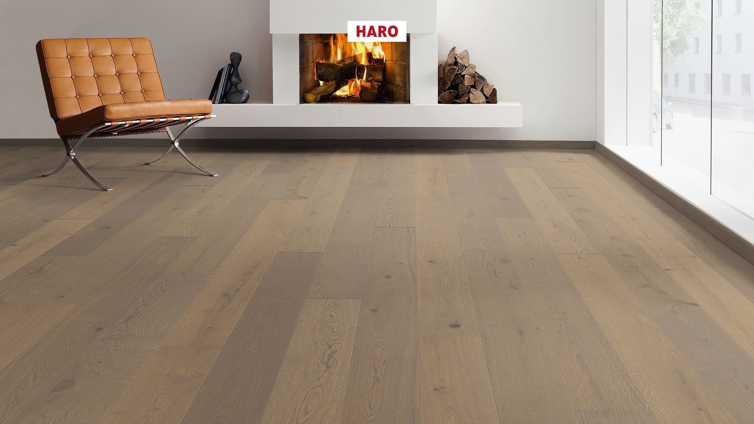 HARO PARQUET 4000 Planche large à l'ancienne 180 4V Chêne gris coquillage Sauvage brossé naturaLin plus Top Connect