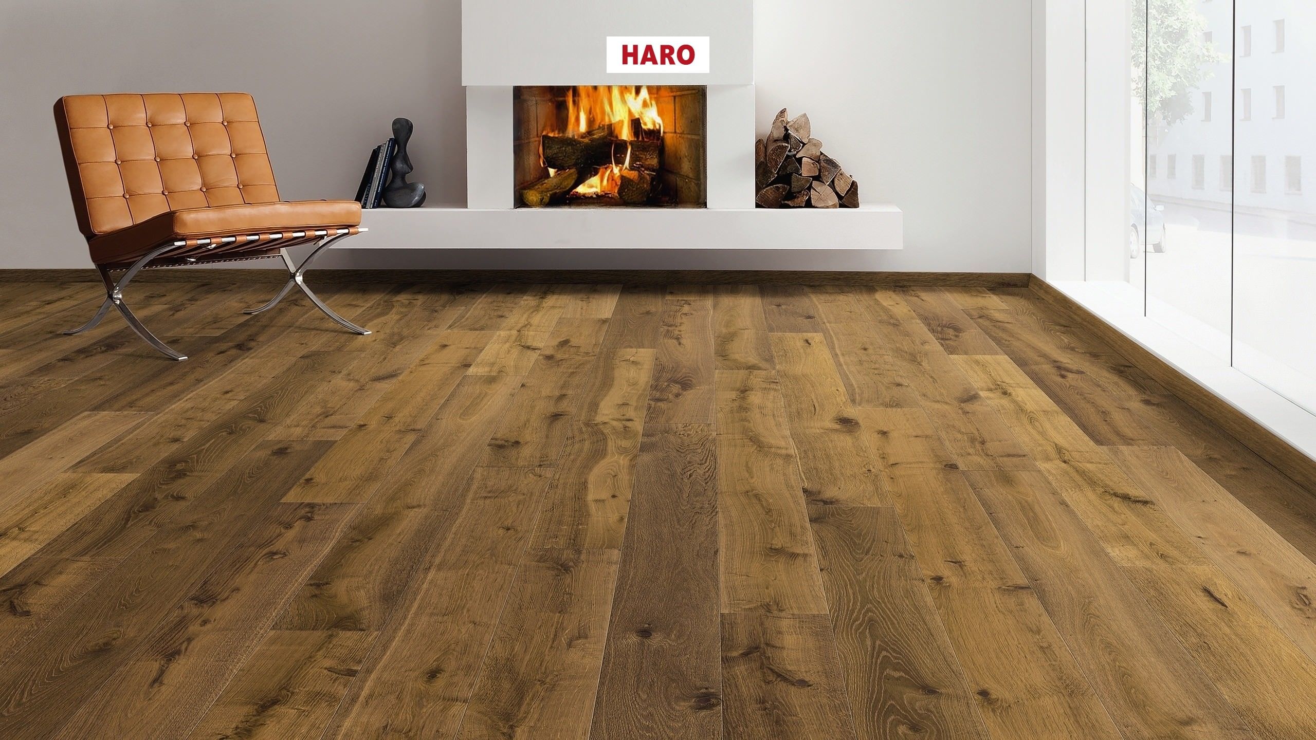 HARO PARQUET 4000 Planche large à l'ancienne 180 4V Chêne fumé léger Sauvage brossé naturaLin plus Top Connect