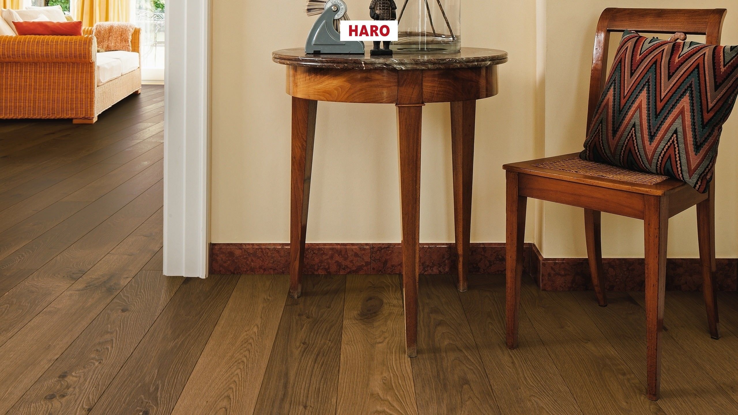 HARO Professional PARQUET 4000 Planche large à l'ancienne 4V Chêne fumé rustico brossé retro naturaLin plus Top Connect