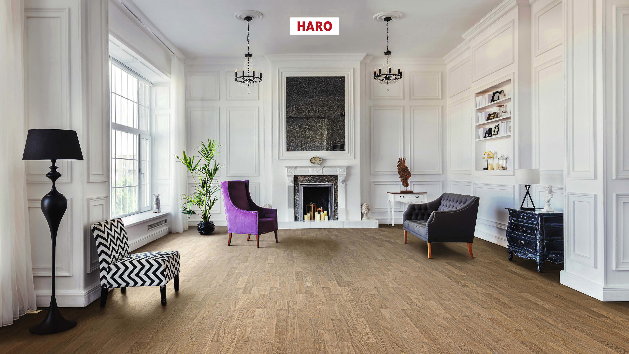 HARO PARQUET 4000 Lame Allegro Chêne blanc clair Trend brossé naturaDur Rainure & languette