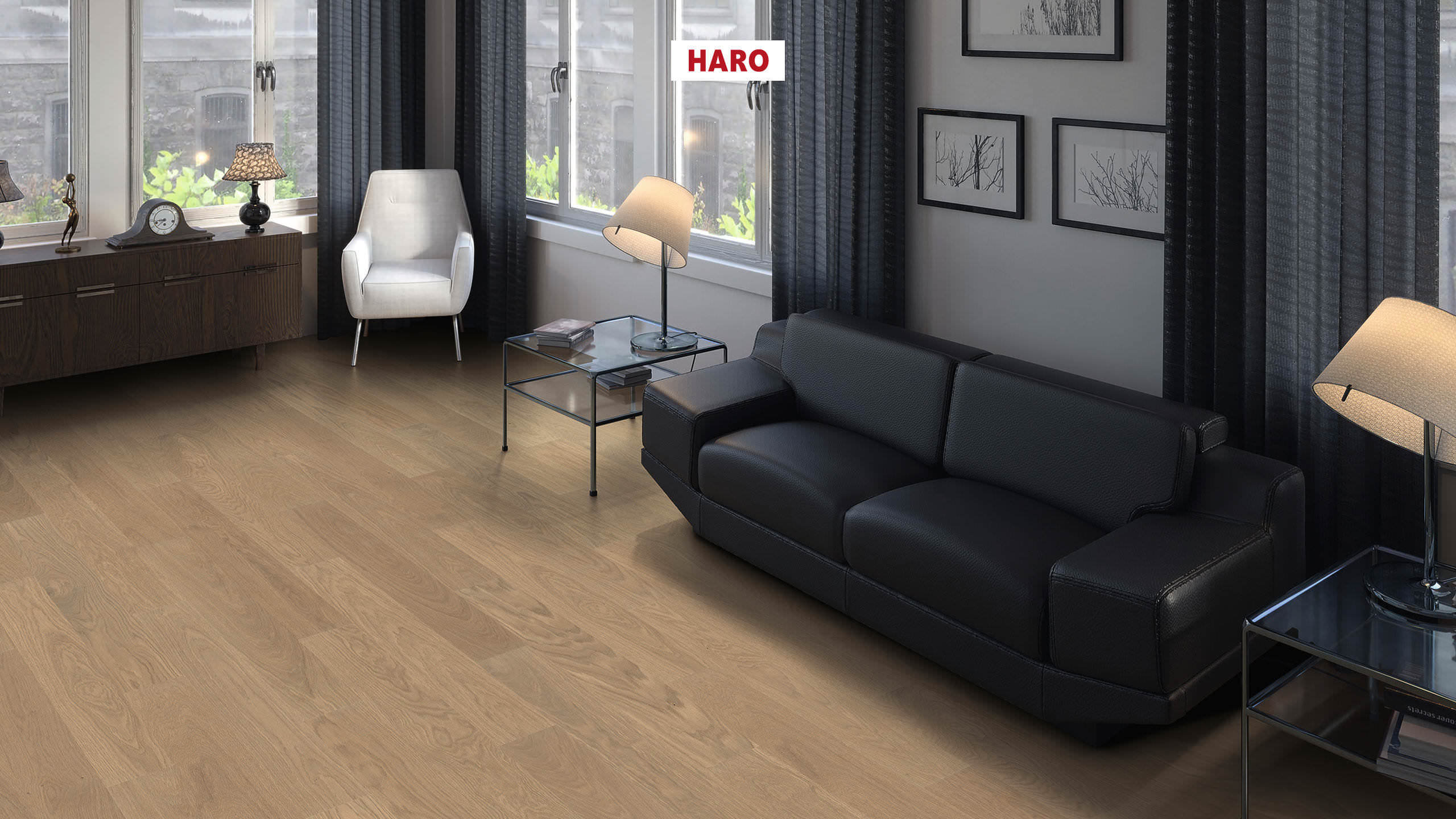HARO PARQUET 4000 Planche large Prestige Chêne gris sable Markant brossé naturaDur Rainure & languette