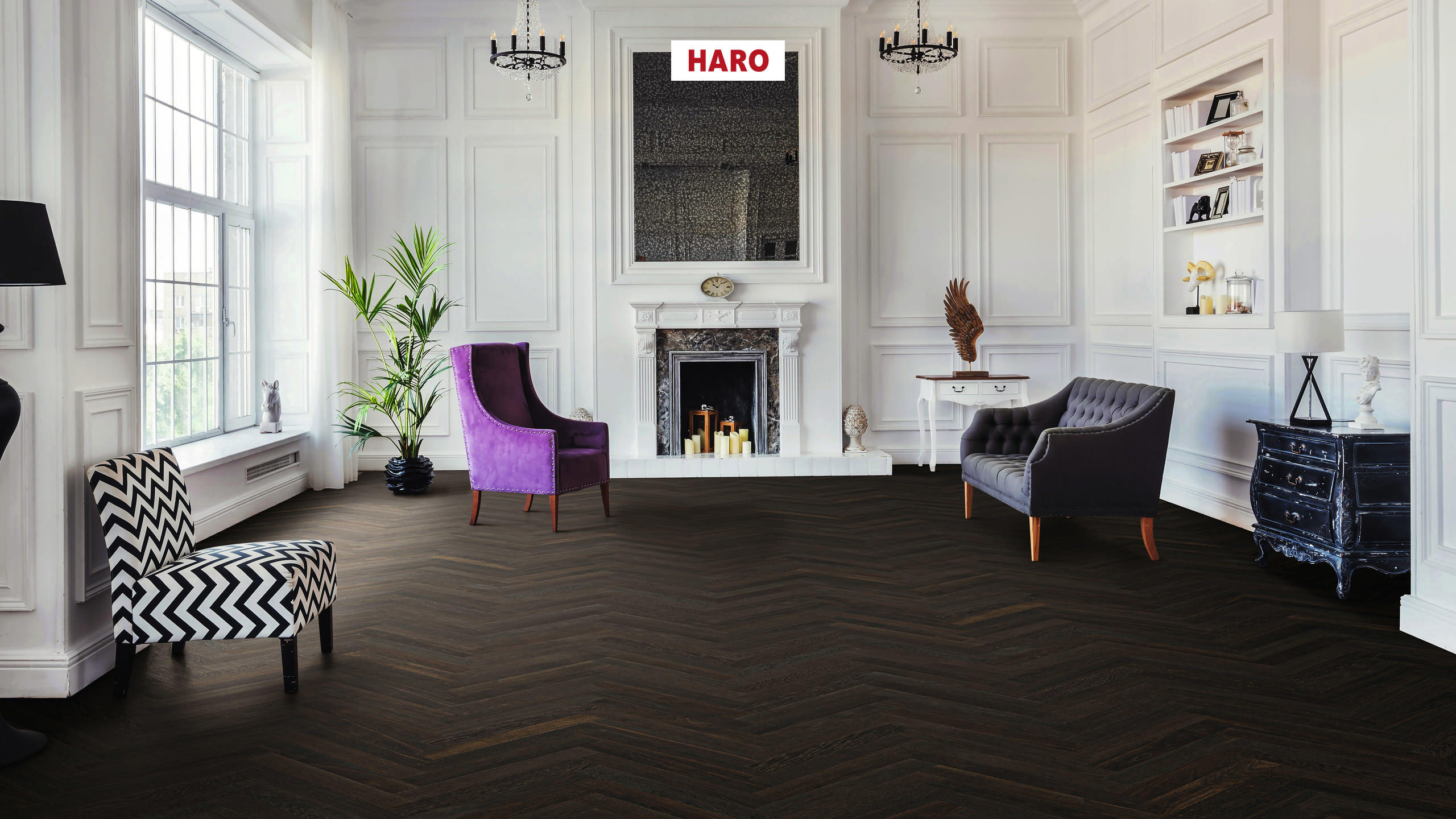 HARO PARQUET 4000 Planche large Prestige Chêne foncé Markant brossé naturaLin plus Rainure & languette