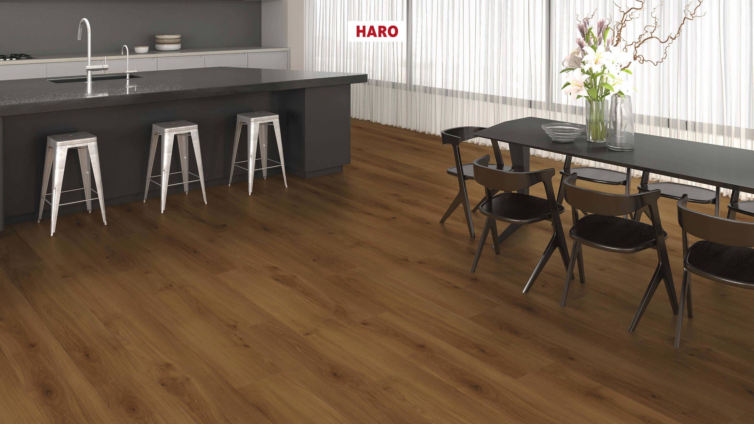 HARO Sol Stratifié TRITTY 200 Aqua Planche large à l'ancienne 4V Chêne Emilia ambre* authentic soft Top Connect