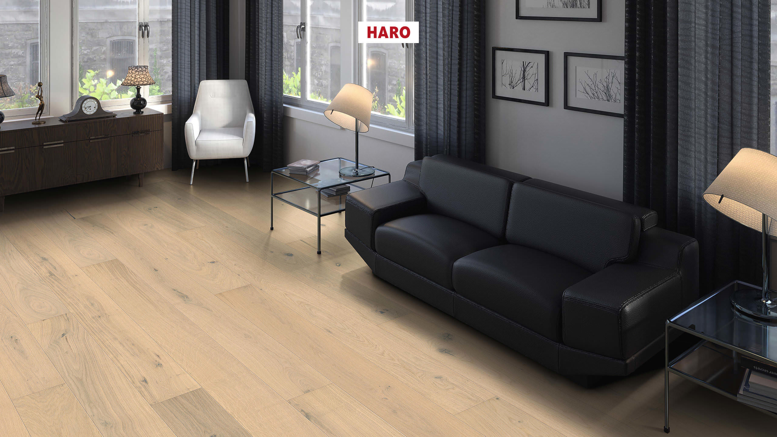 HARO PARQUET 4000 Planche large Maxim 4V Chêne blanc clair Sauvage brossé naturaDur Rainure & languette