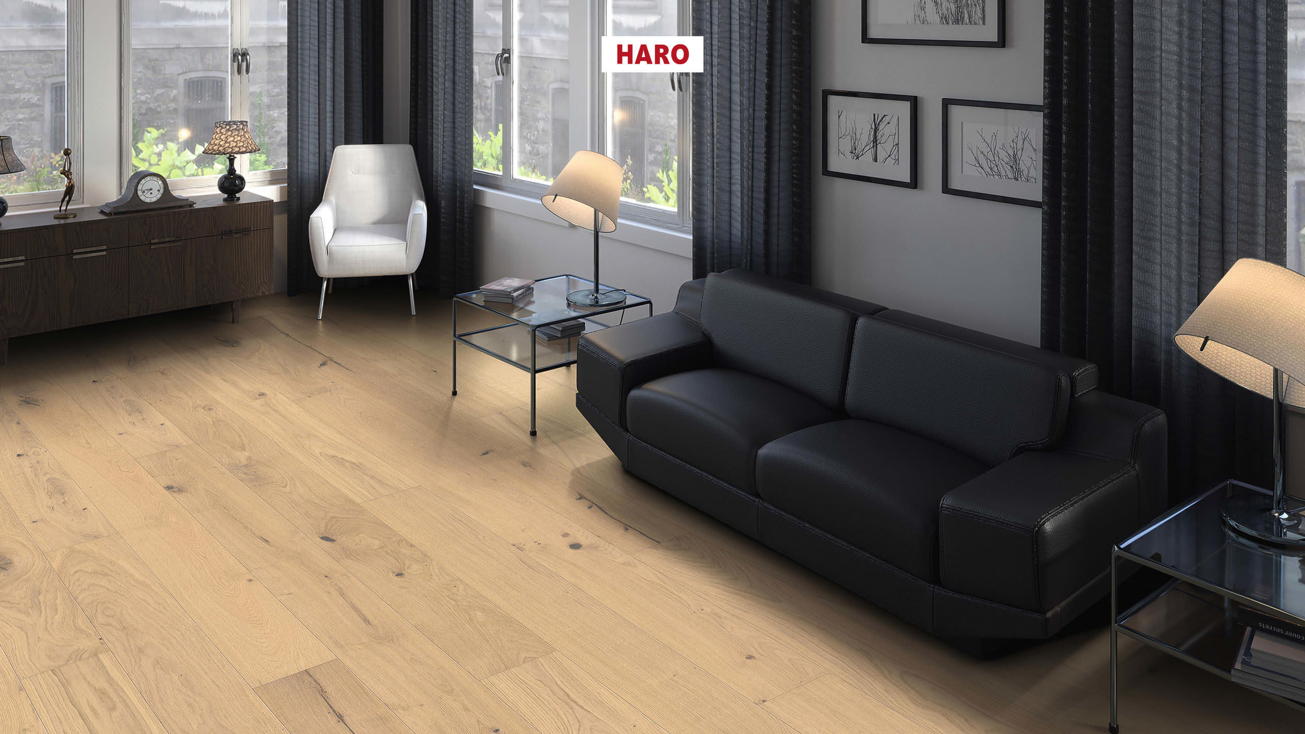 HARO PARQUET 4000 Planche large Maxim 4V Chêne invisible Sauvage brossé naturaDur Rainure & languette