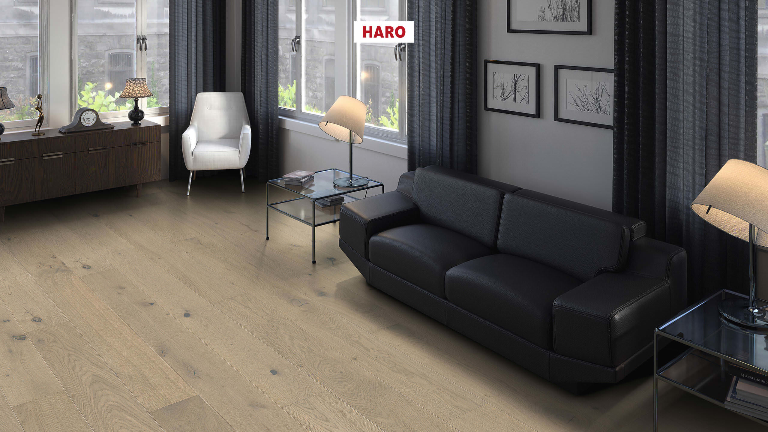 HARO PARQUET 4000 Planche large Maxim 4V Chêne gris sable Sauvage brossé naturaDur Rainure & languette