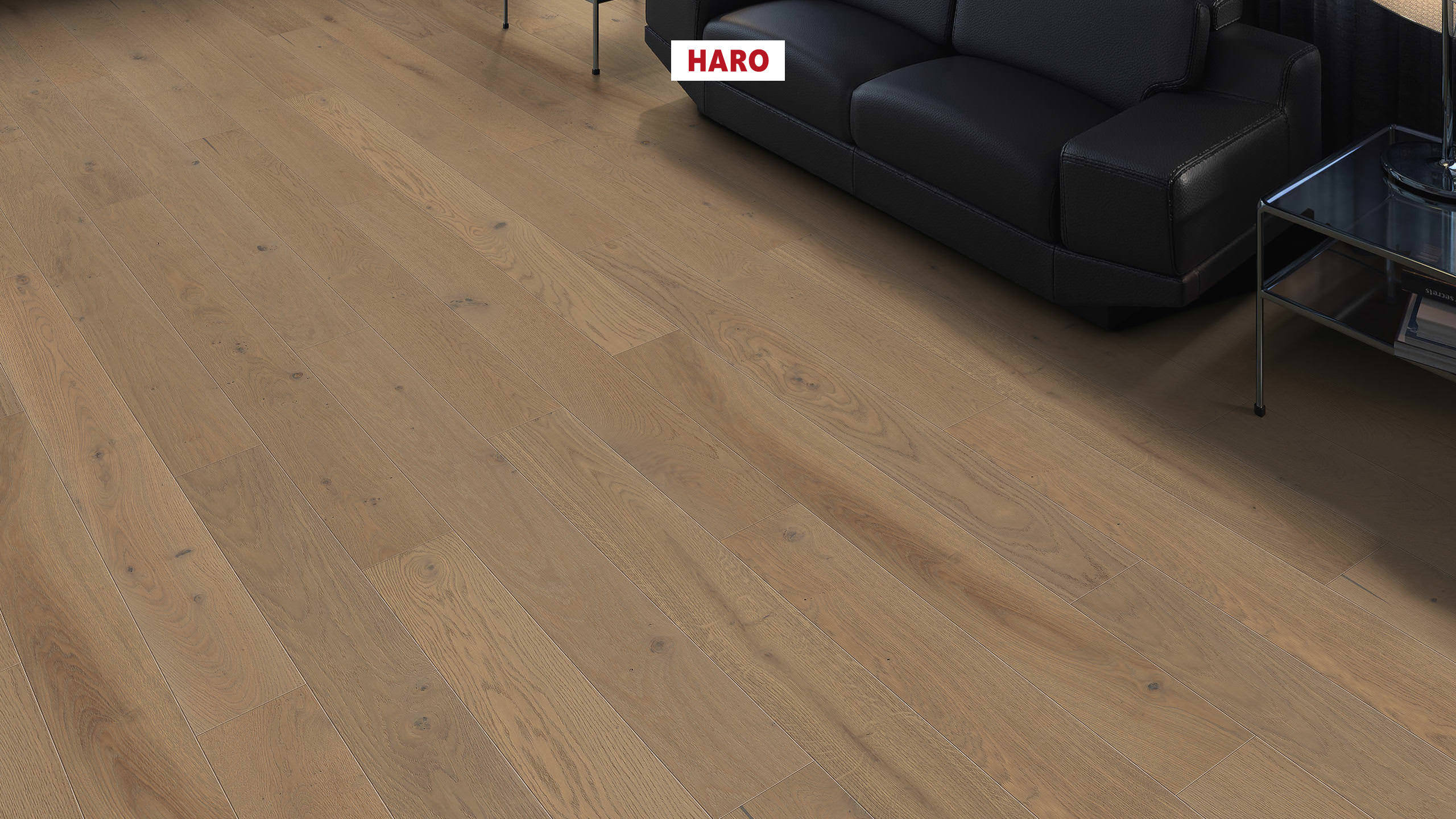 HARO PARQUET 4000 Planche large Duna 4V Chêne gris sable Sauvage brossé naturaLin plus Rainure & languette