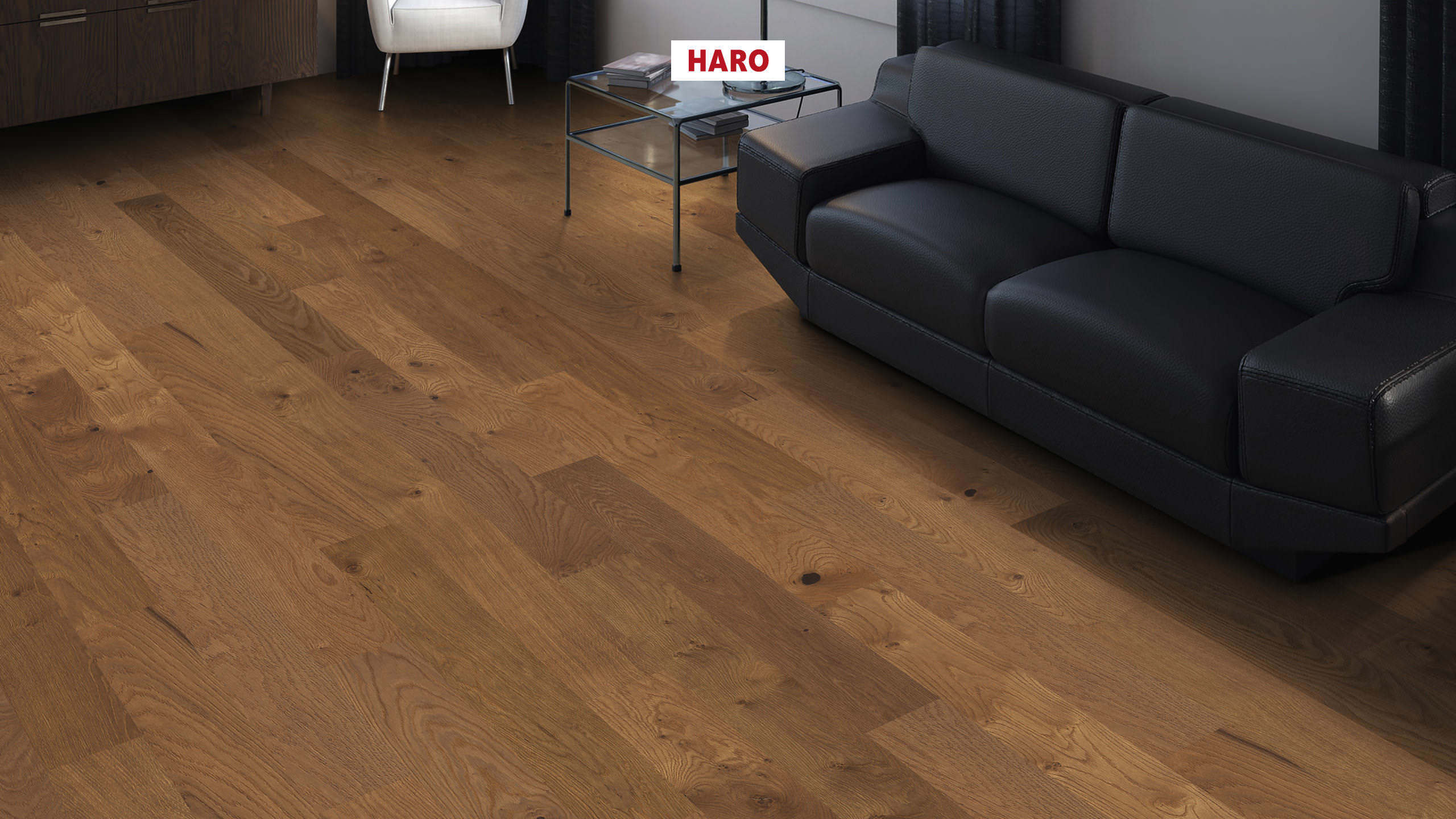 HARO PARQUET 4000 Planche large Prestige Chêne fumé Sauvage brossé naturaLin plus Rainure & languette