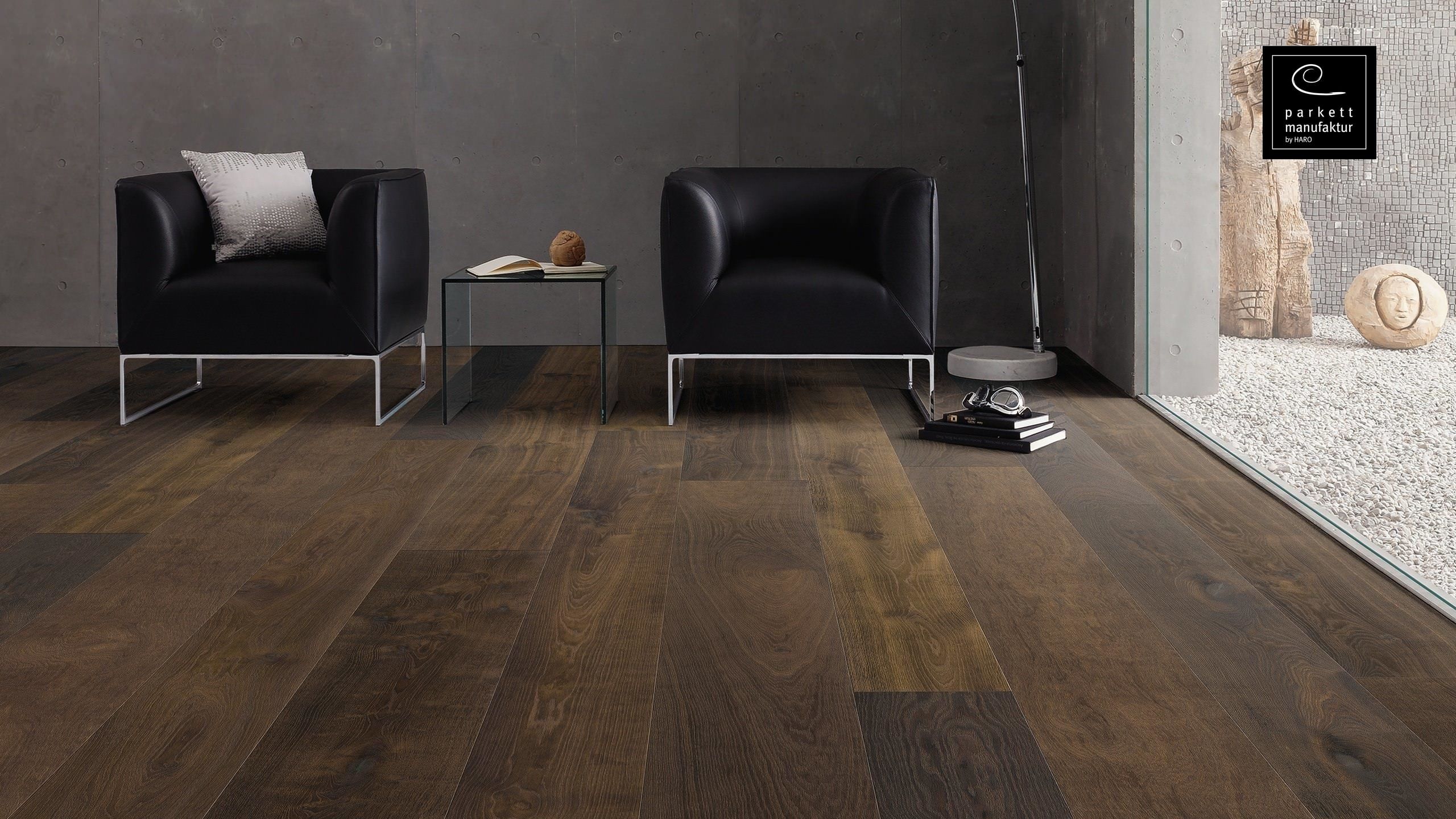 parkettmanufaktur by HARO 6000 Planche large XL 4V Chêne fumé brossé oleovera Rainure & languette