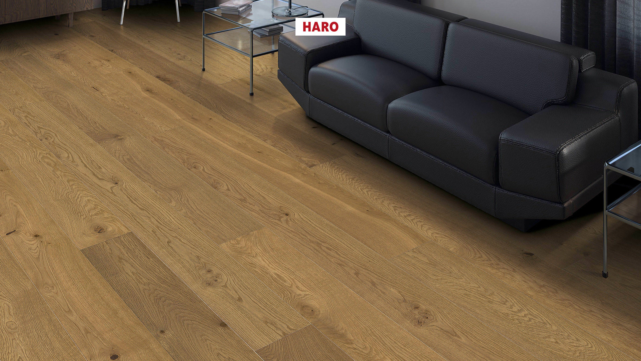 HARO PARQUET 4000 Planche large à l'ancienne 180 4V Chêne fumé léger invisible Sauvage brossé naturaLin plus Top Connect