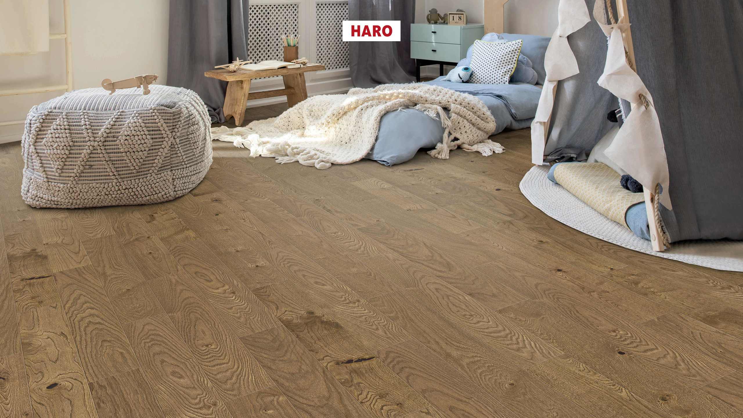 HARO PARQUET 3000 ECO Planche large à l'ancienne 4V Chêne brun vintage Universal brossé naturaLin plus Top Connect